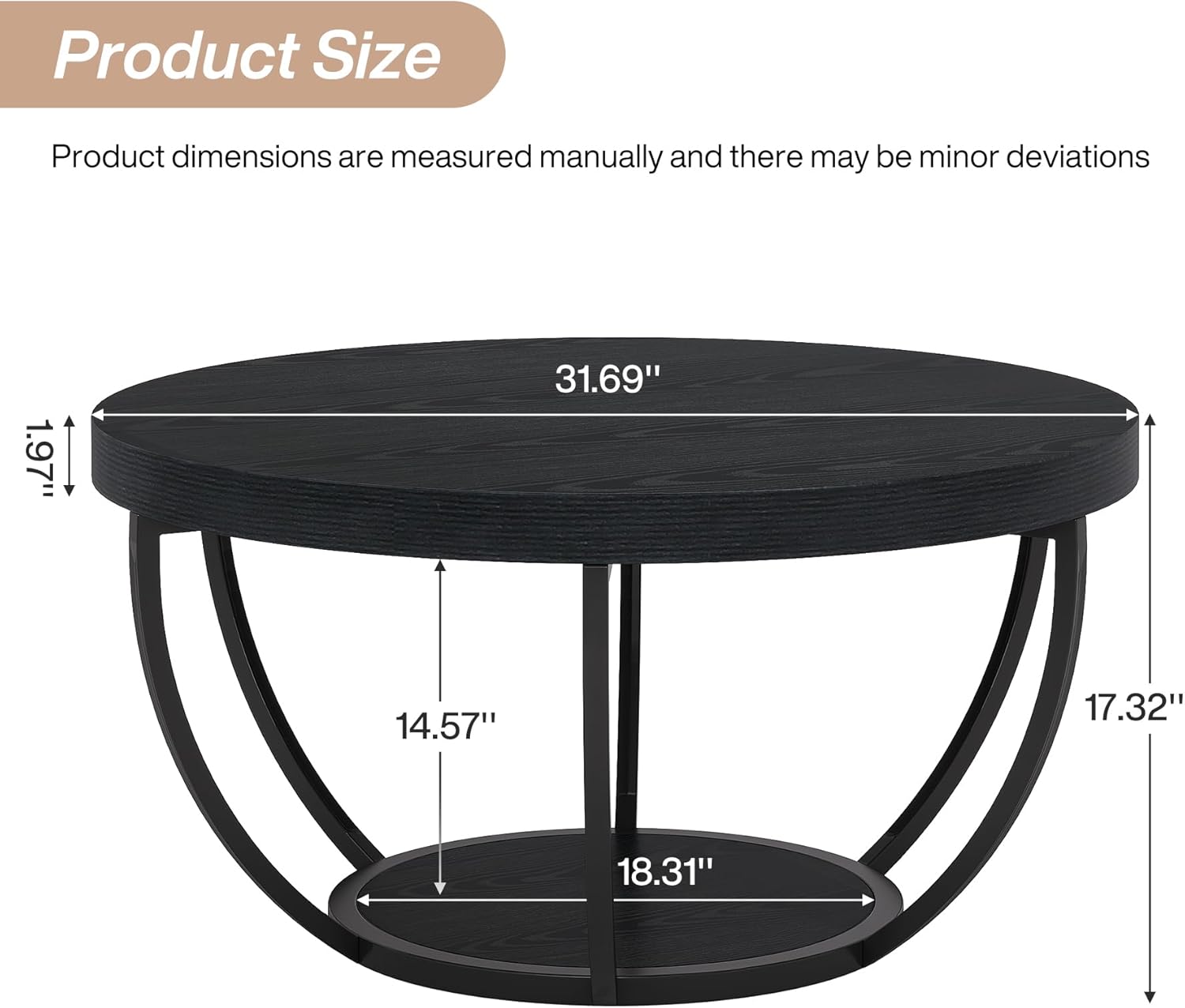 Tribesigns Black Round Coffee Table, 31.7