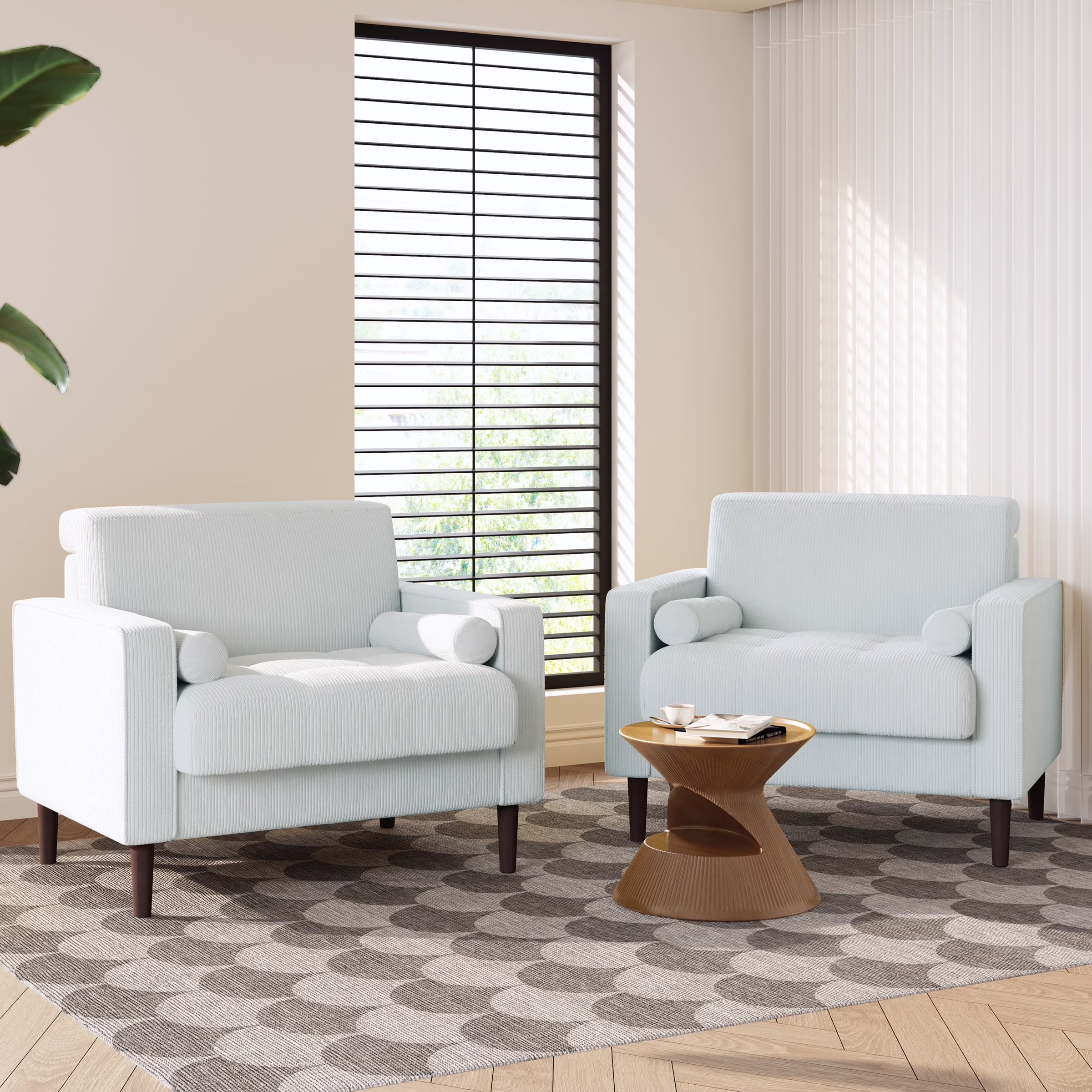 UIXE Corduroy Accent Chair Modern Upholstered Arm Chairs Comfy Reading Armchair with Pillow Armrest Tufted Living Room Single Sofa Lounge Seat, Yellow - Image 7