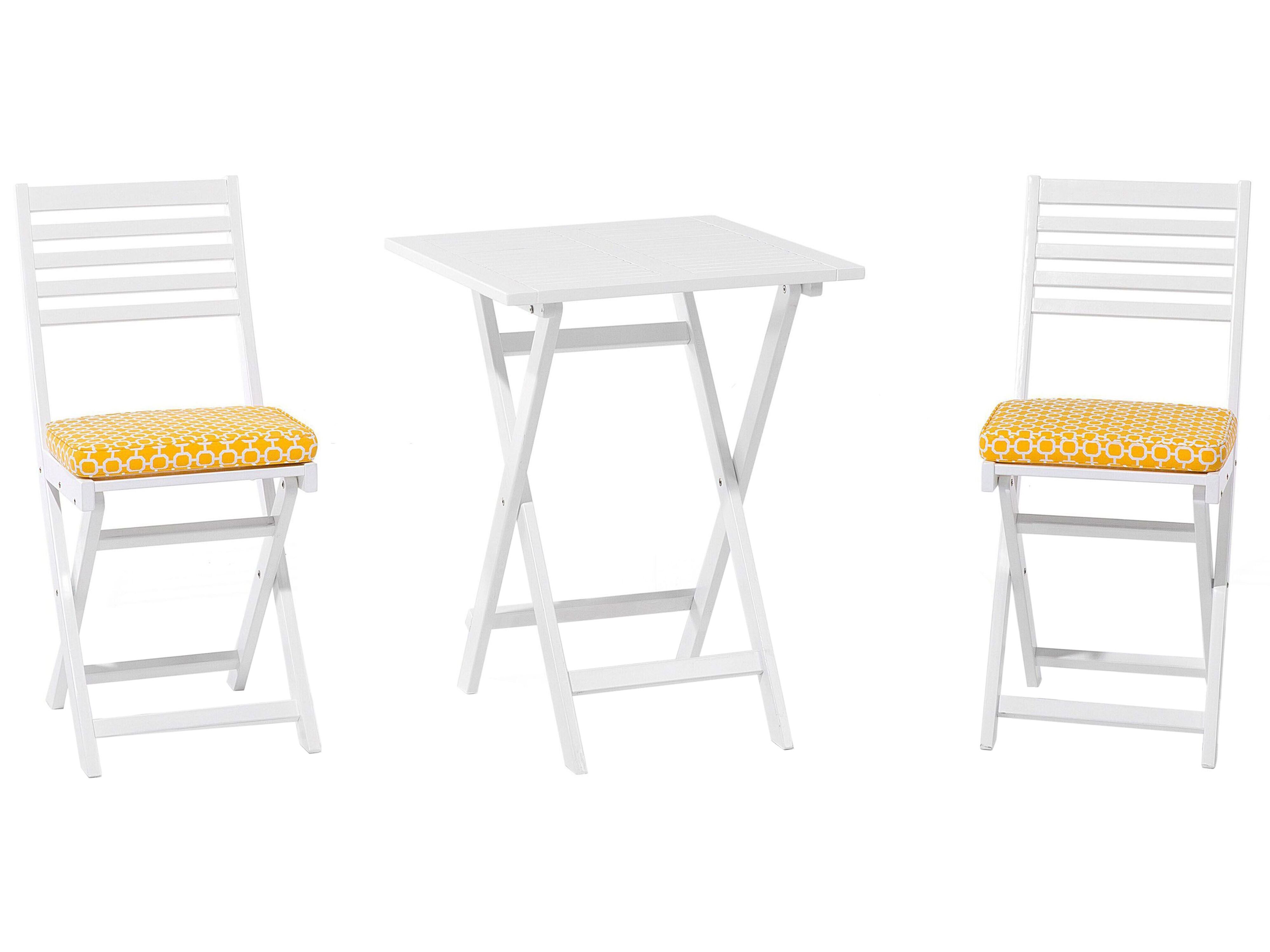 Bistro Set with Cushions Folding FIJI Acacia Wood White