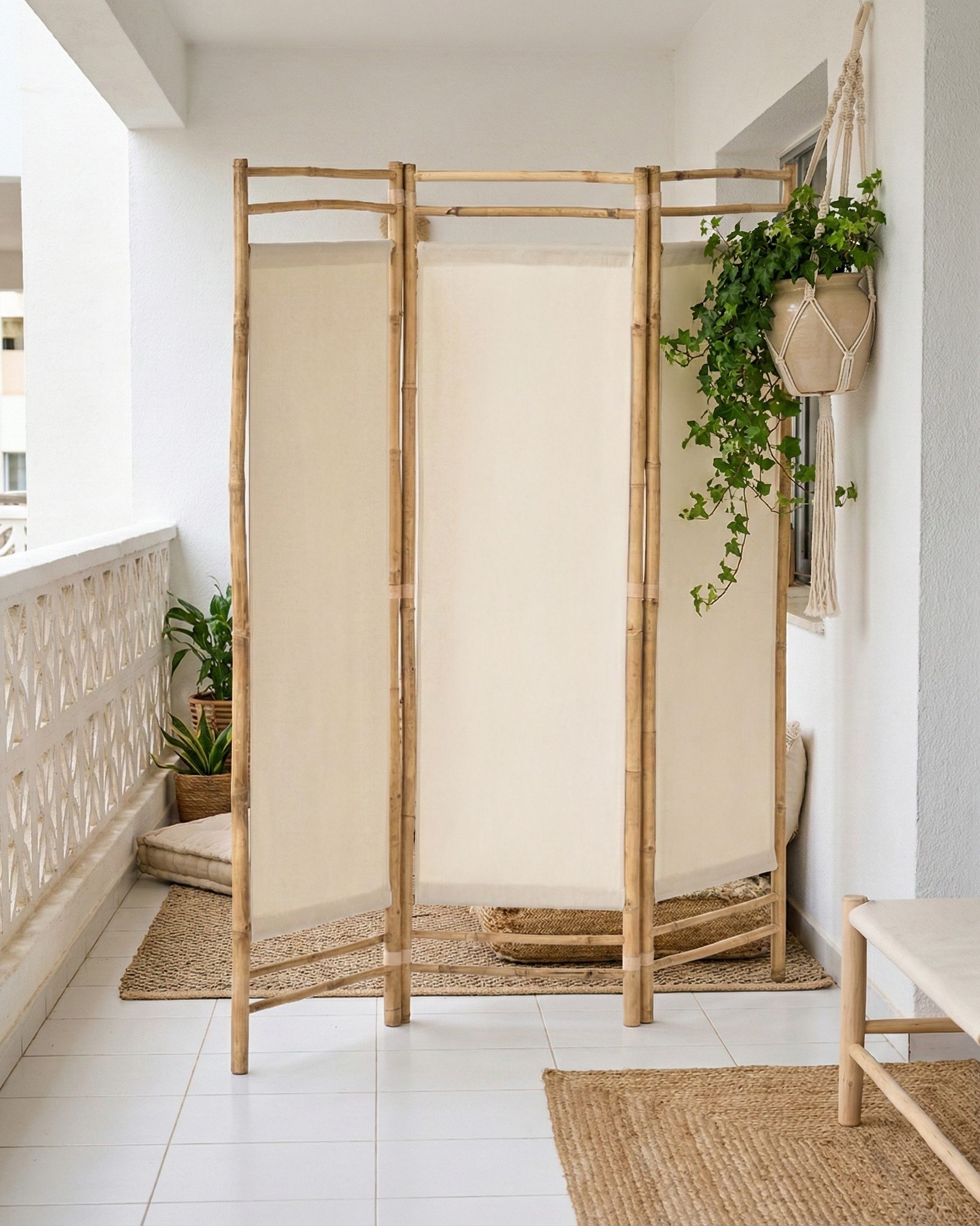 3-Panel Garden Privacy Screen ALBEROBELLO Folding Light Brown