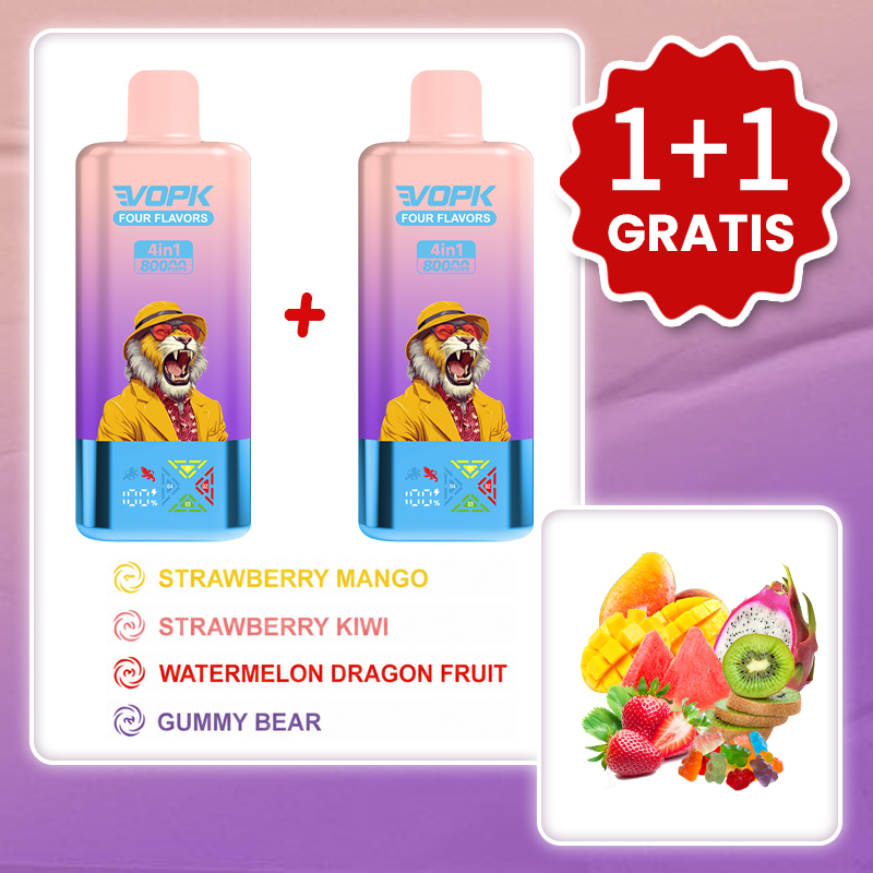Truskawka i mango + Truskawka i kiwi + Arbuz i pitaja + Żelki niedźwiadki💥Promocja 1+1 GRATIS! VOPK 80 000 puffów