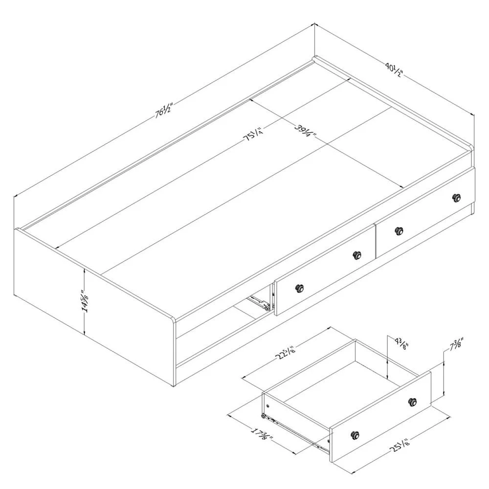 South Shore Summertime Twin Storage Bed 39'' with 3 Drawers, White and Maple