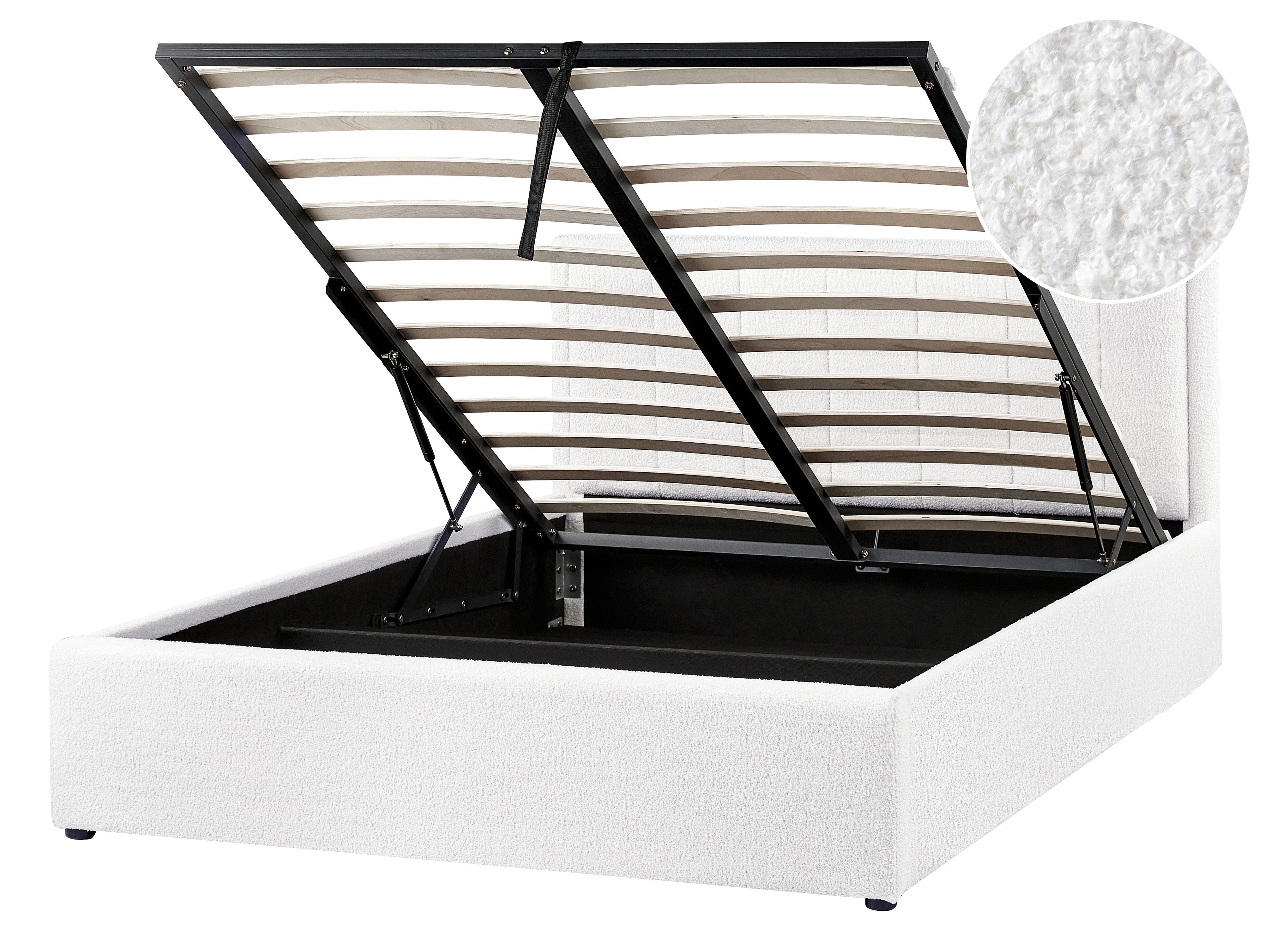 Ottoman Bed Boucle MONTLAUR 140 x 200 cm (EU Double) White