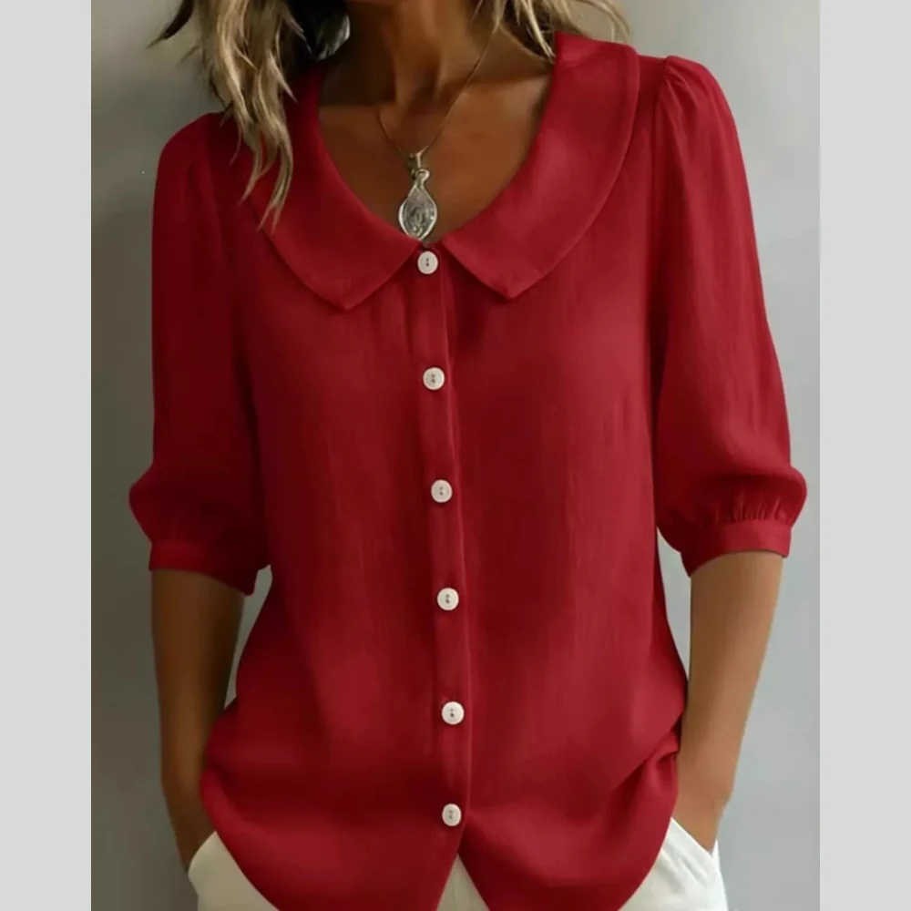 Full Size Peter Pan Collar Button-Down Shirt Plus Size - ZKZOOK