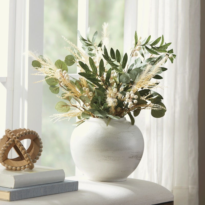 Potted Lit Olive and Pampas Stems - MIDNIGHT VELVET CATALOG