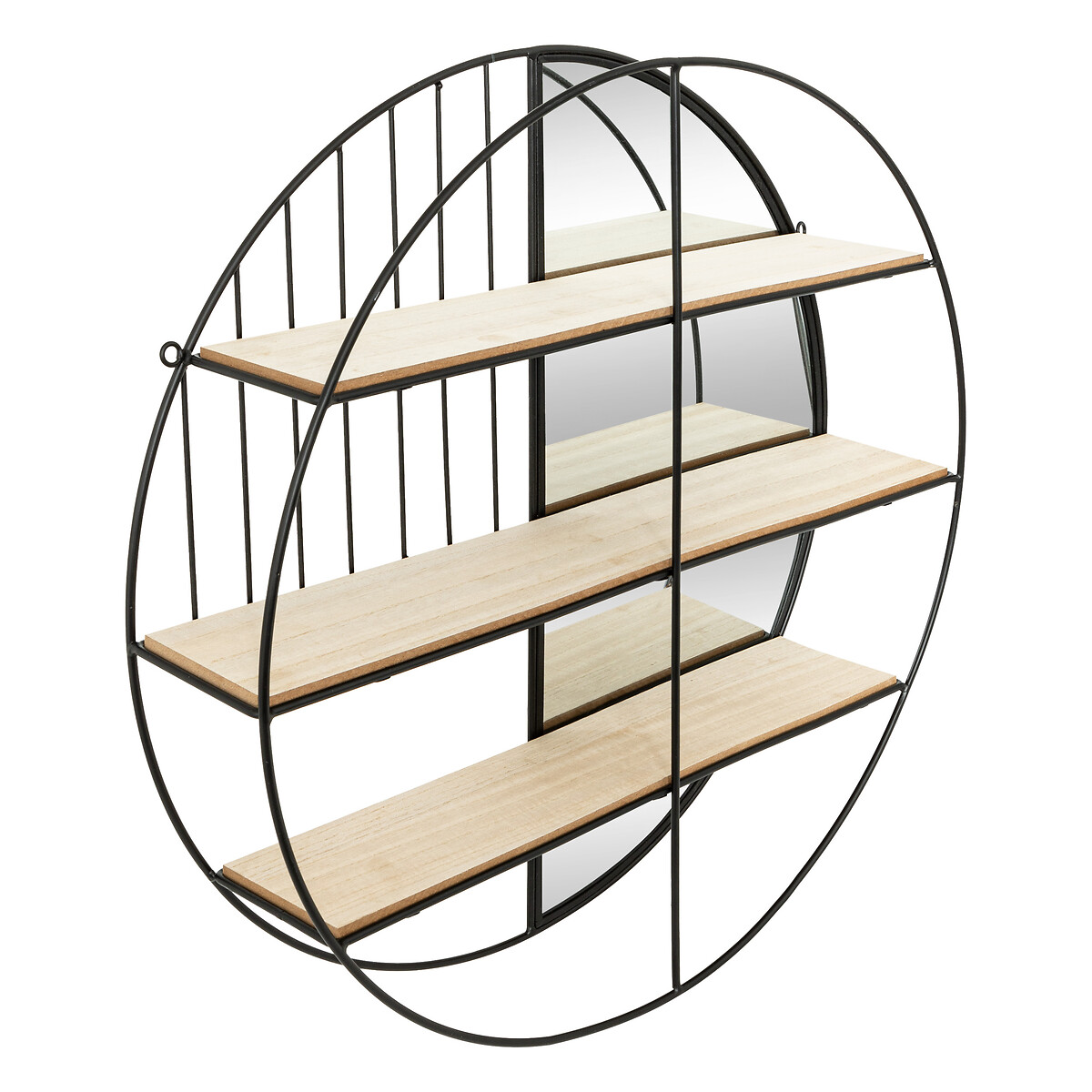 Wall shelf with mirror "Zina" Black metal, D.56 cm