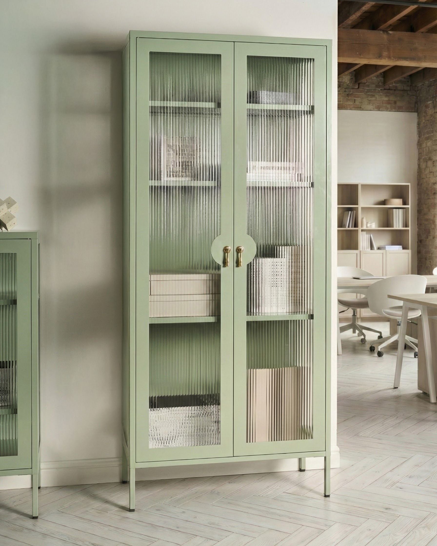 Glass Display Cabinet GLEORA Metal Mint Green