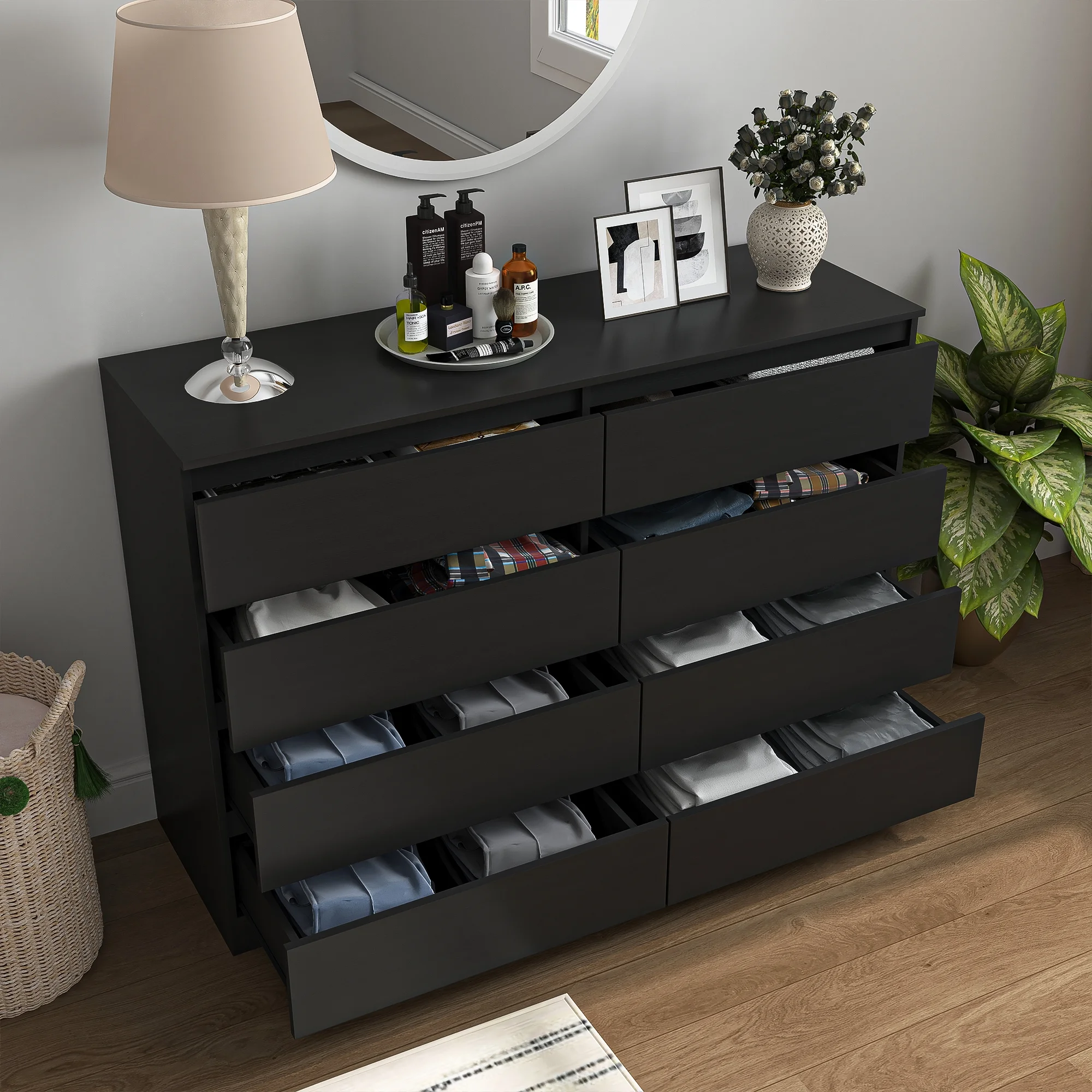 Kadyn White Chest of Drawer, 6 Double Drawer Dresser for Bedroom, Modern Storage Cabinet for Living Room, Dresser - Image 143