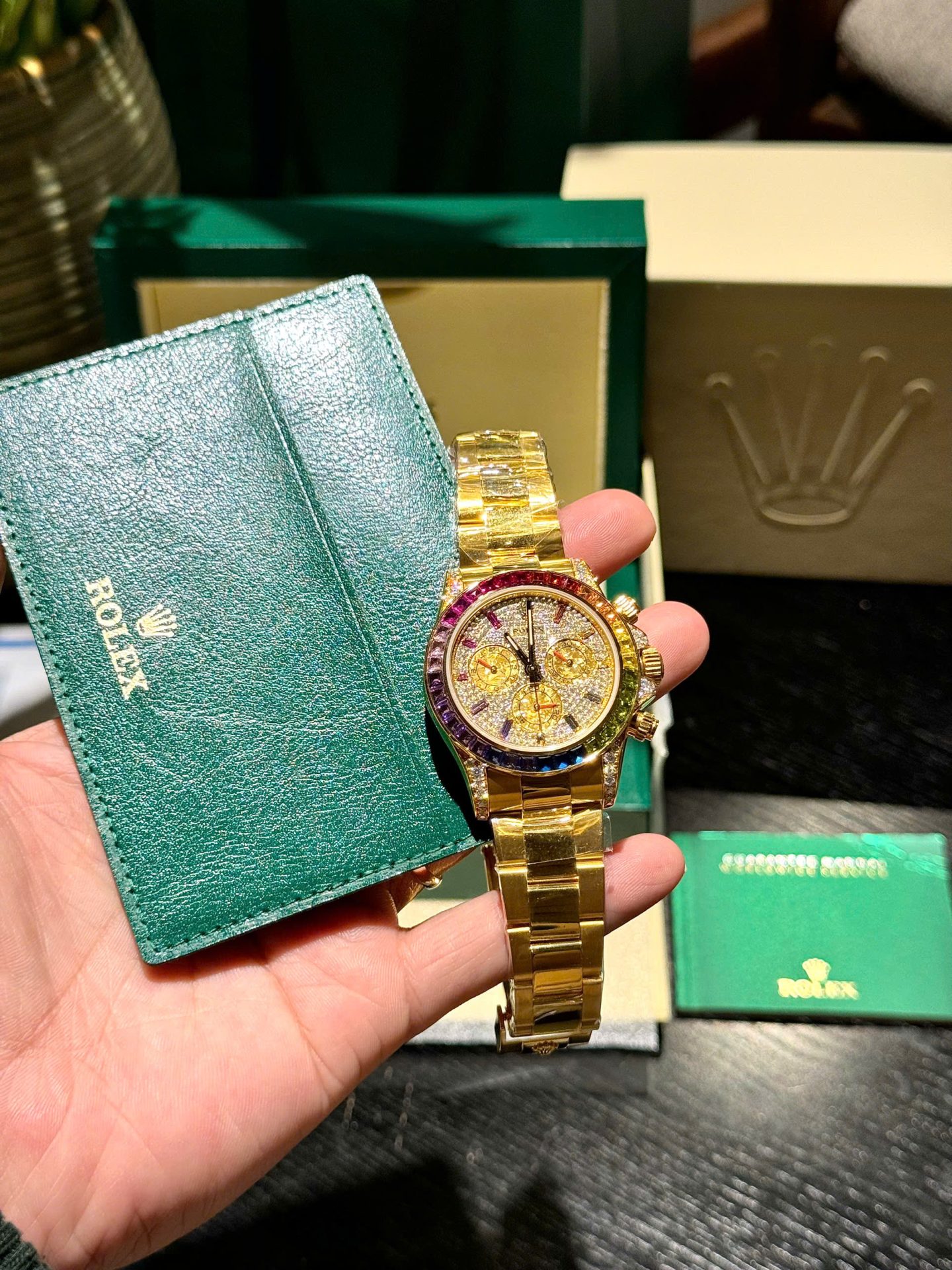 Rolex Daytona 116598RBOW Refined Moissanite   Synthentic Gemstone 18K Gold Wrapped 40mm - Elite Watch Atelier