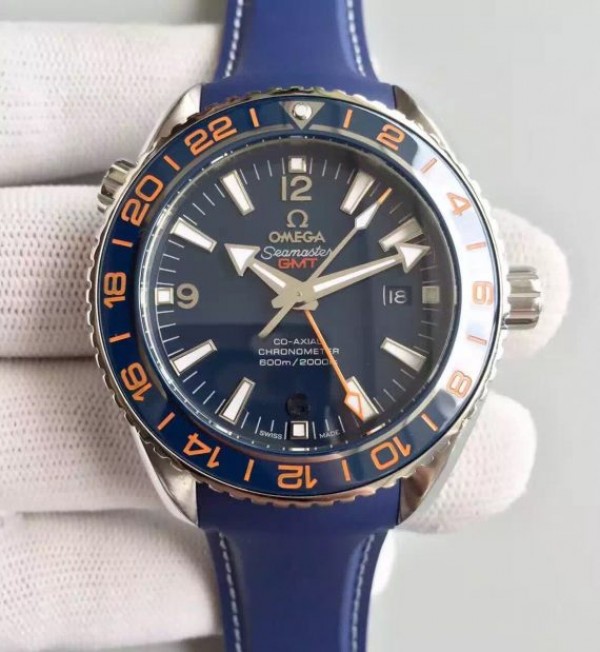 Replica Omega Planet Ocean GMT Goodplanet Blue Bezel Orange Marker Blue Dial Rubber A8605 - Top club