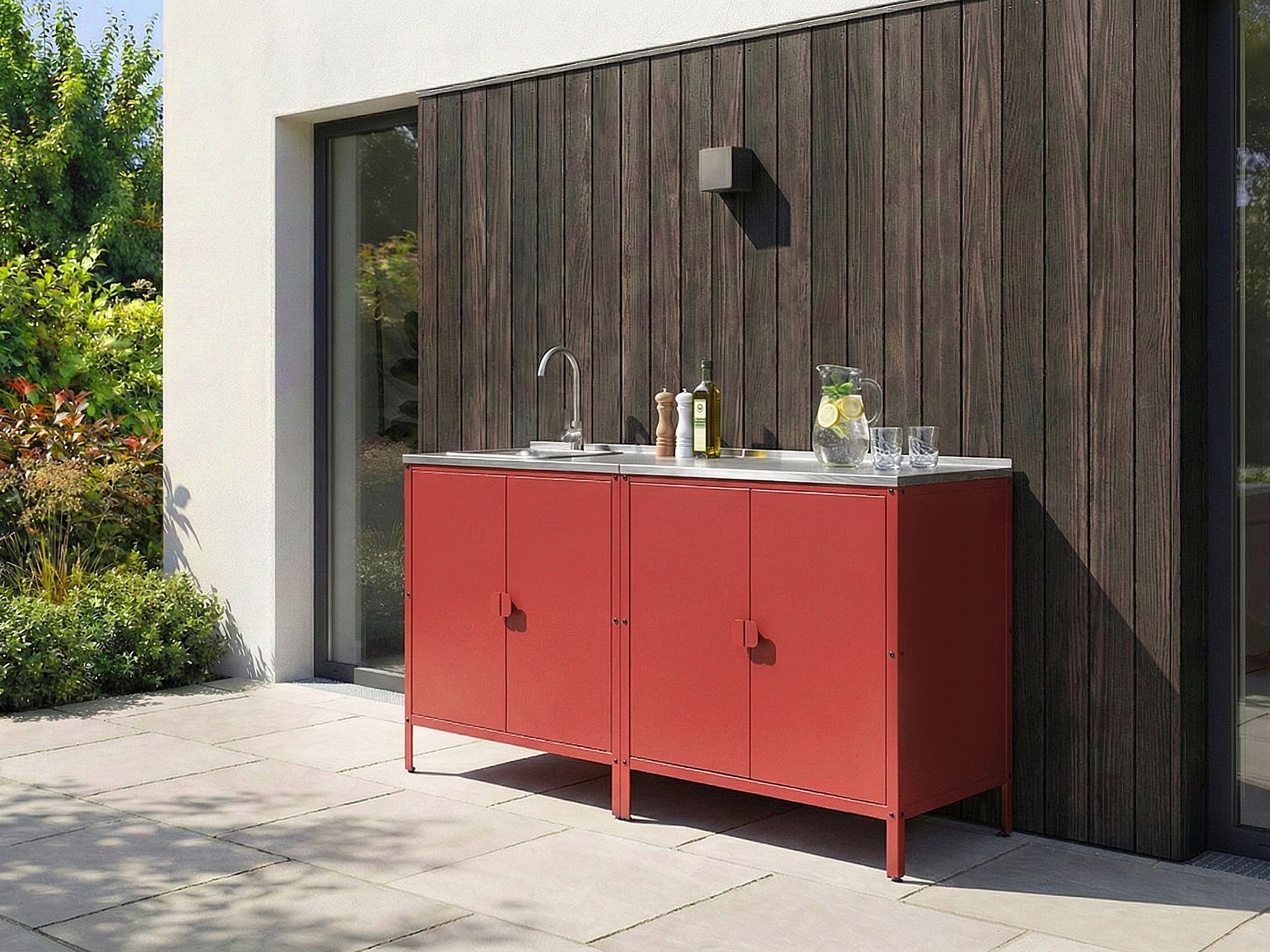 Outdoor Kitchen Cabinet VILAMA Metal Red