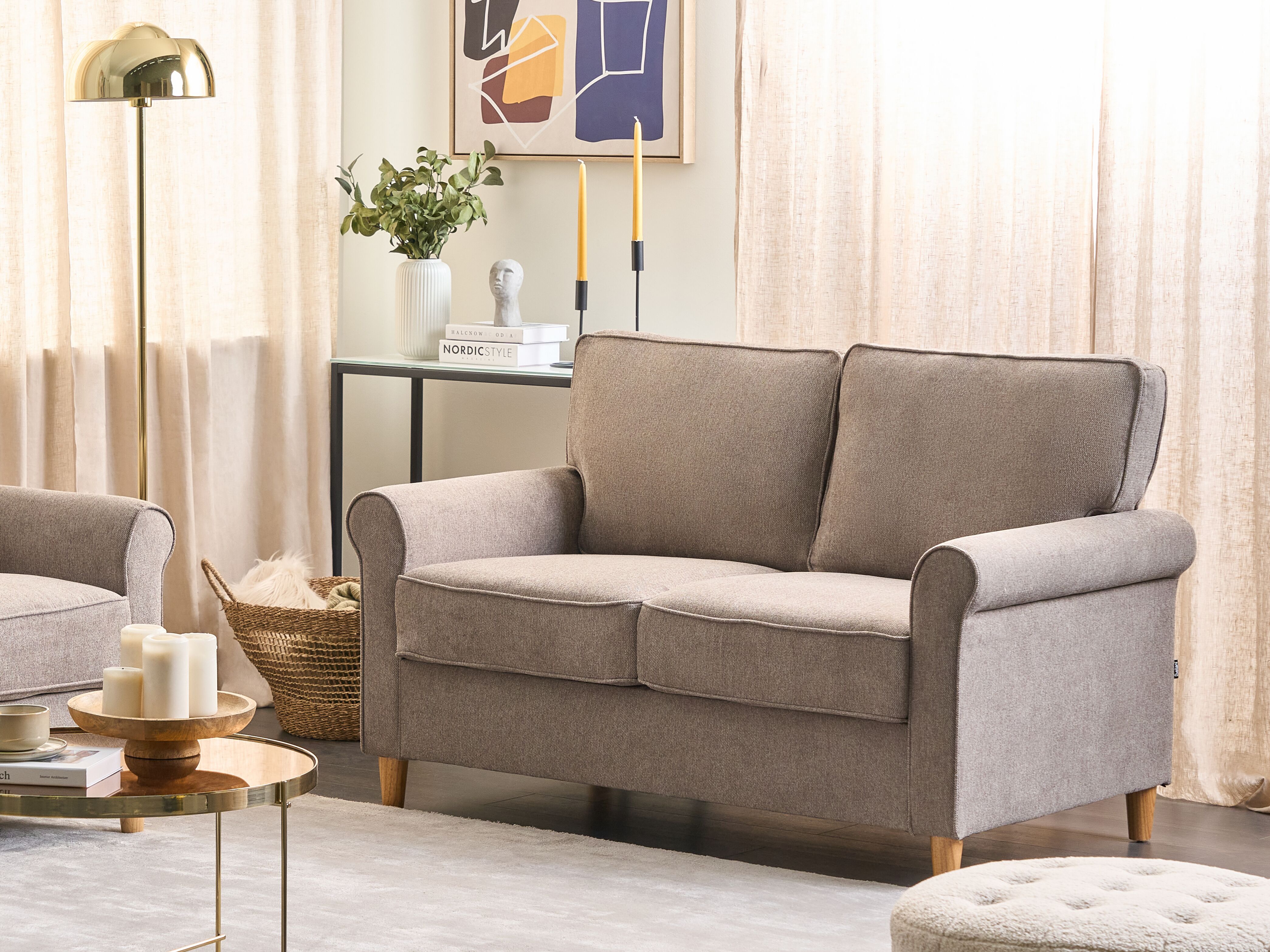 Sofa 2 Seater RONNEBY Fabric Light Brown