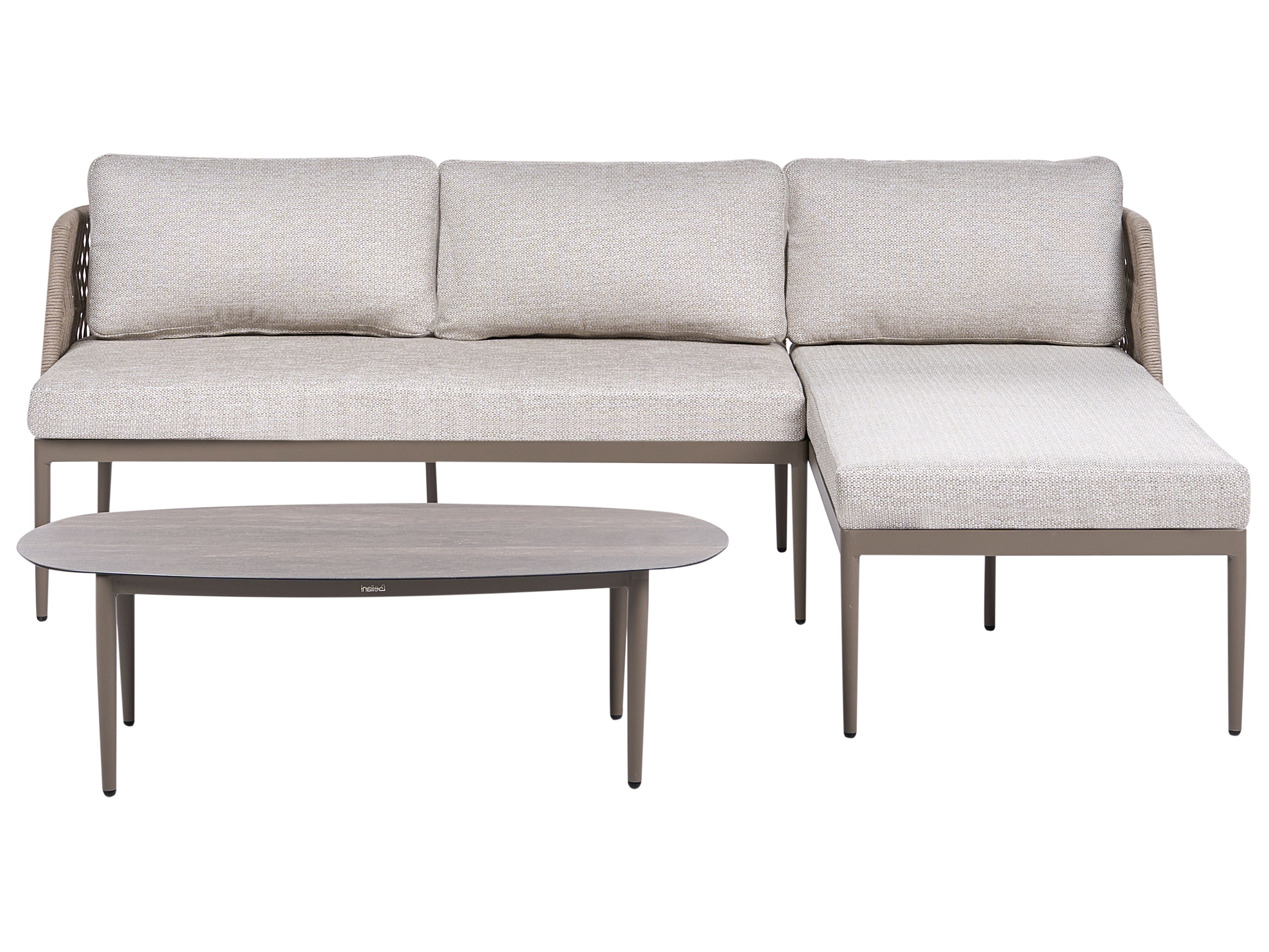 Garden Corner Sofa with Table 3 Seater LEFFE Left Hand Metal Beige