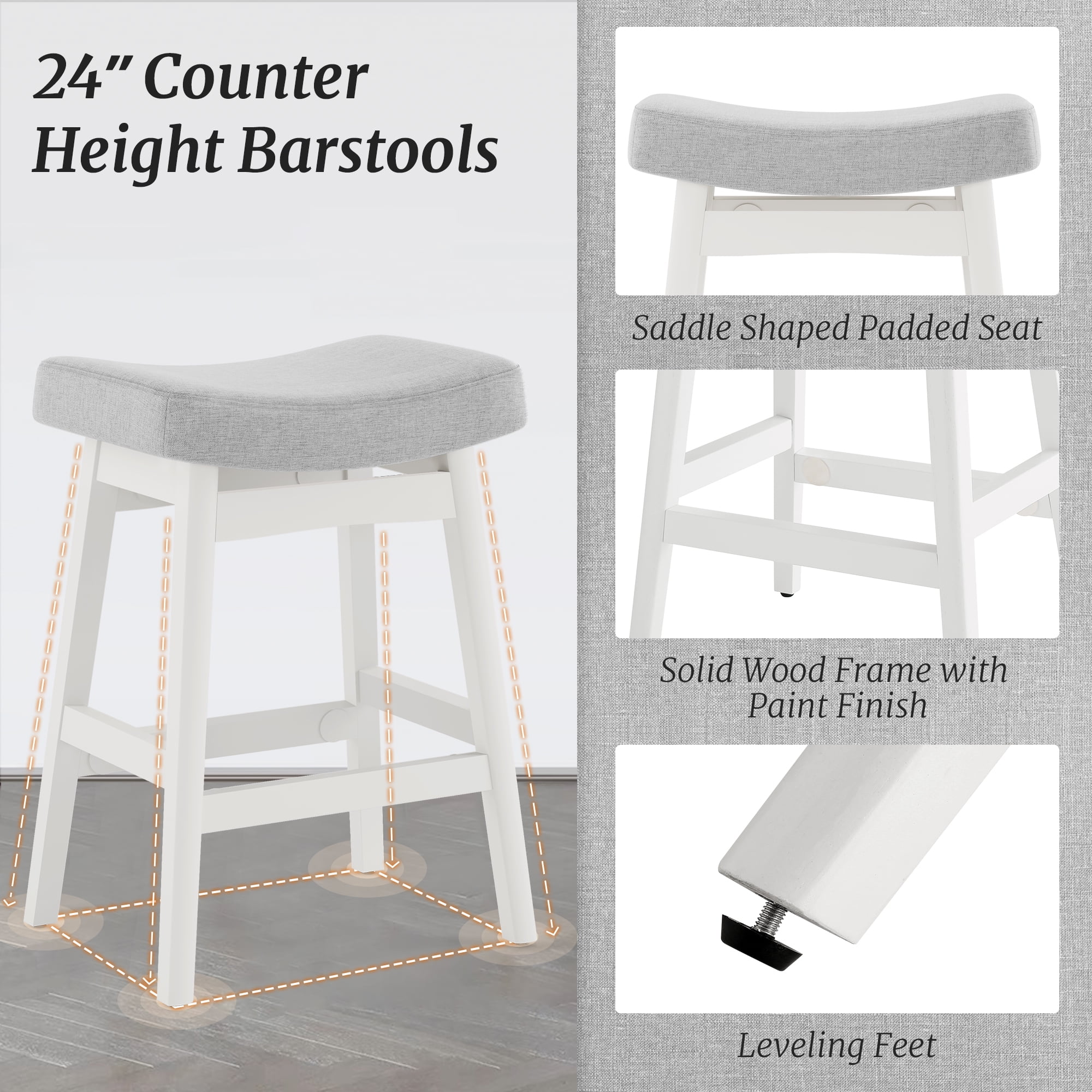 Dycanpo Saddle Seat Counter Height Bar Stools Set of 3 for Kitchen, Dining, 24in, Beige-Fabric - Image 22