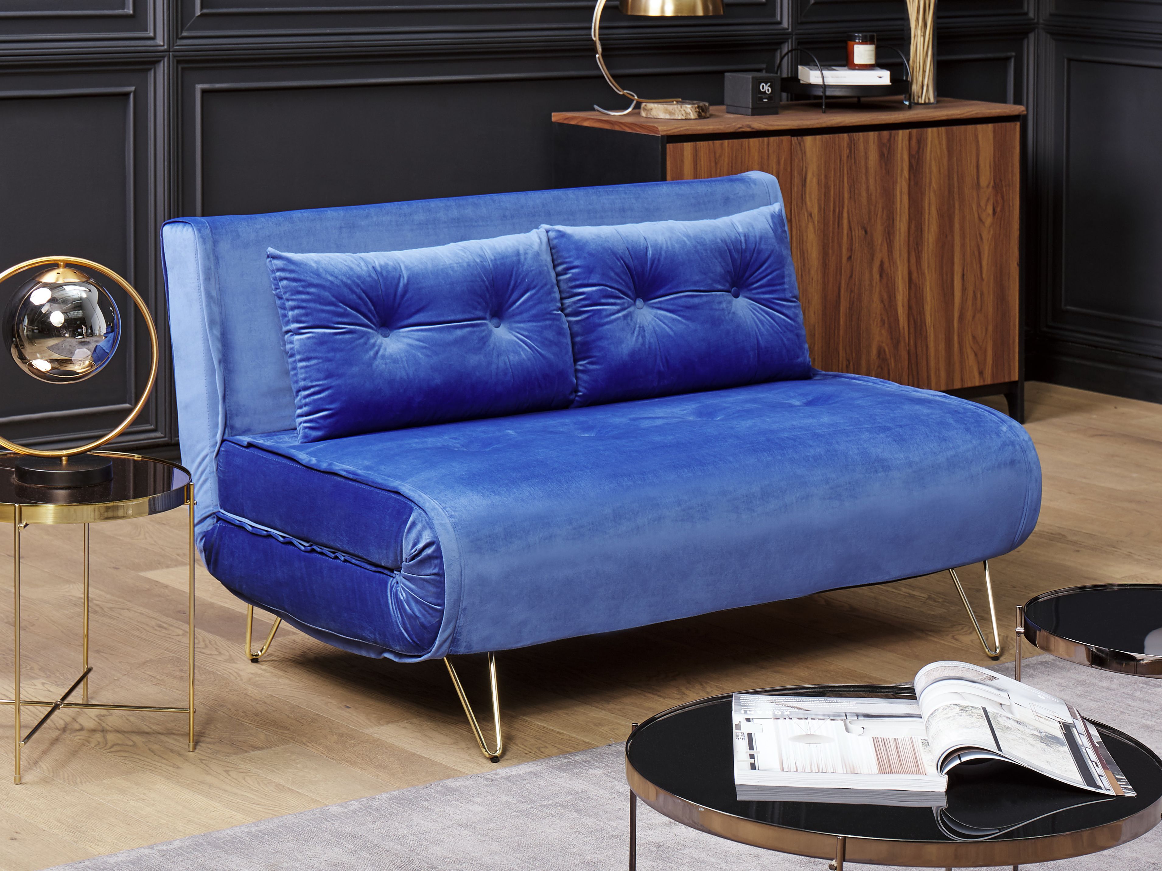Sofa Bed 2 Seater VESTFOLD Velvet Navy Blue