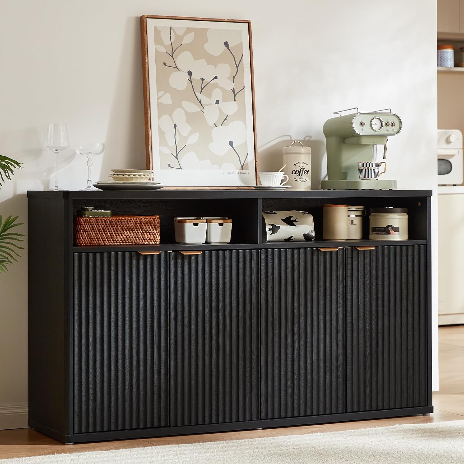 LEYAOYAO Fluted Buffet Cabinet with Storage, 55