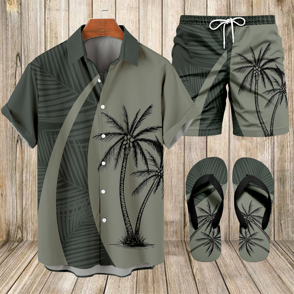 Suitmens Men's Hawaii Vacations Print Shirt Three-Piece Set 055