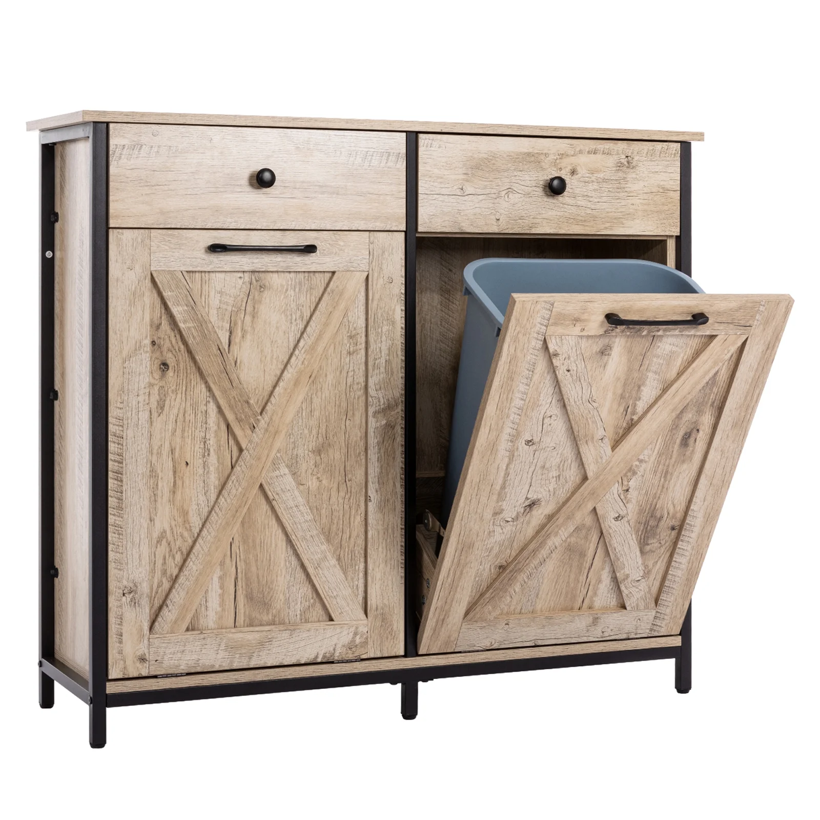 Eclife 20 Gallons Double Tilt Out Trash Cabinet Wood Tabletop, Upgrade Gray, WB010GY - Image 42