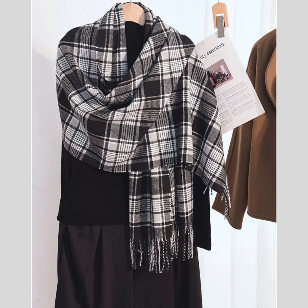 Plaid Tassel Hem Winter Scarf - ZKZOOK