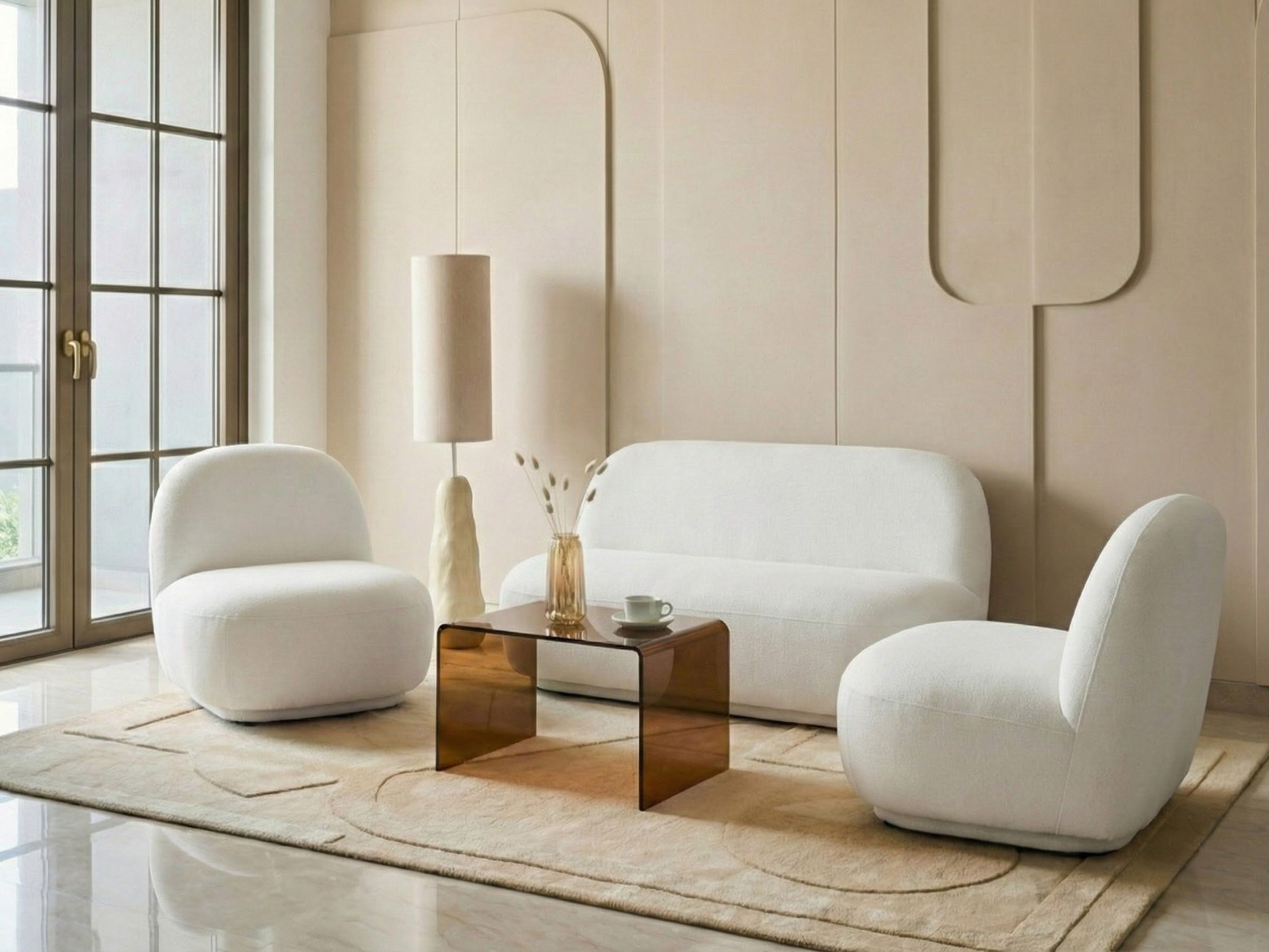 Living Room Set 4 Seater LOVBERG Fabric Off-White