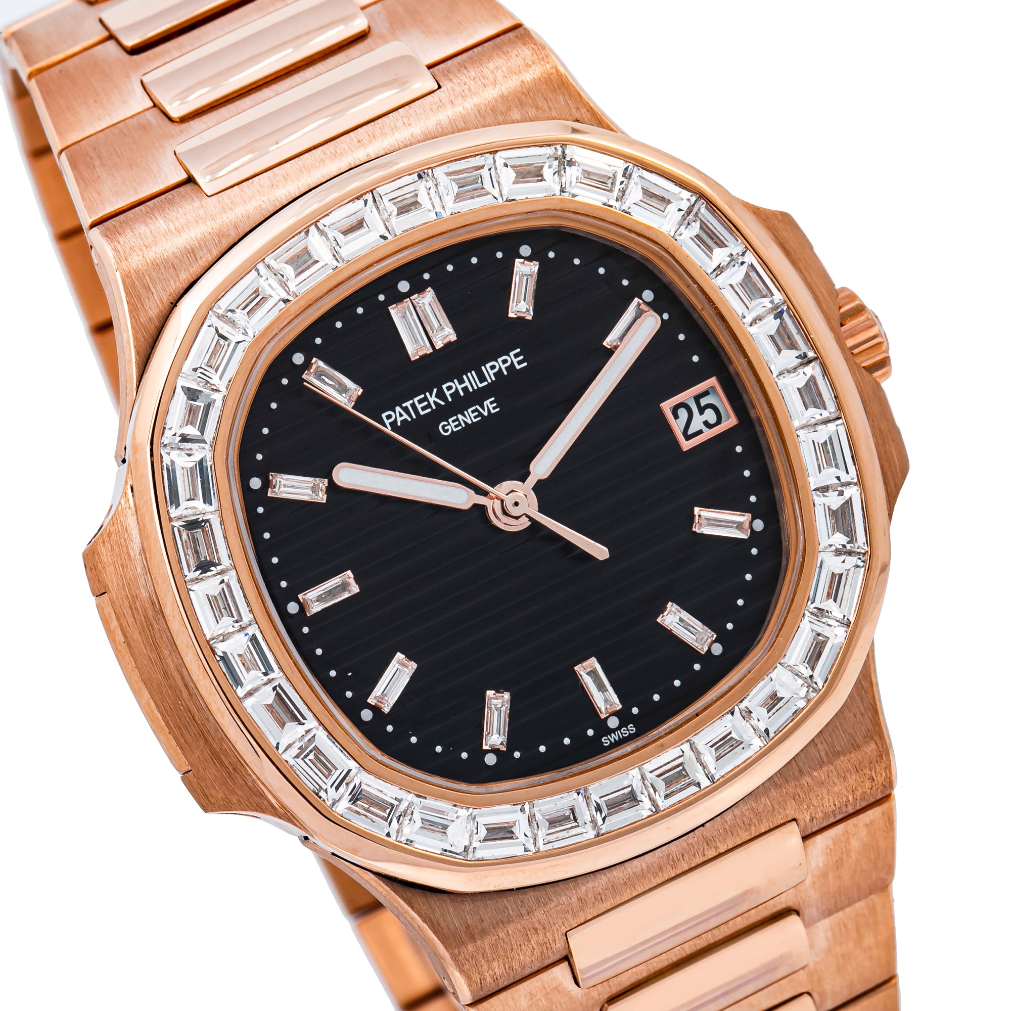Patek Philippe Nautilus 5711 40MM Black Diamond Dial With Rose Gold Bracelet(1:1 replica) - Top club