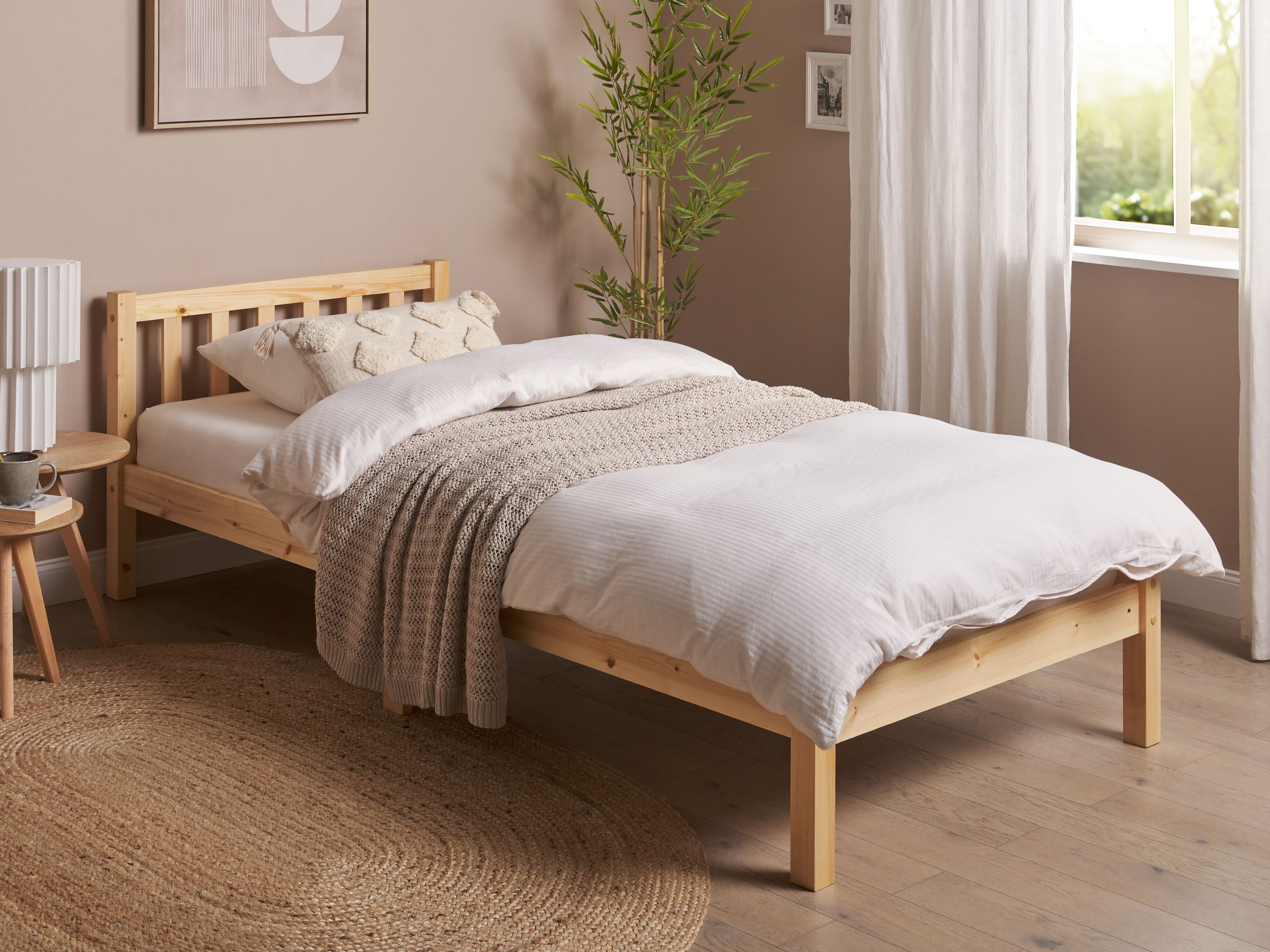 Bed Pine Wood FLORAC 90 x 200 cm (EU Single) Light Brown