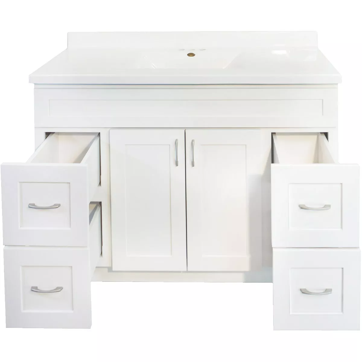 CraftMark Shaker Retreat White 48 In. W x 34 In. H x 21 In. D Vanity Base without Top, 2 Door/4 Drawer