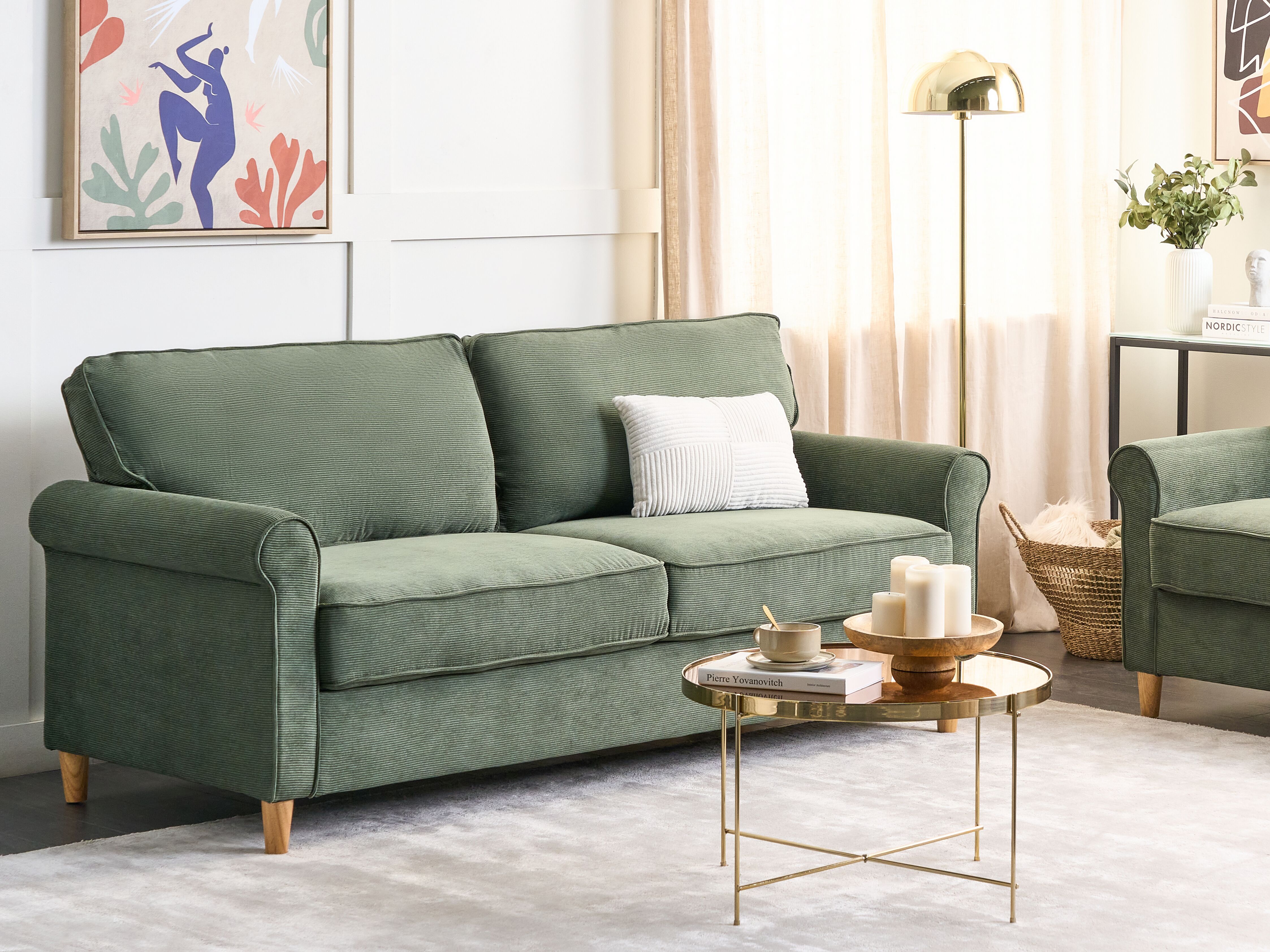 Sofa 3 Seater RONNEBY Corduroy Dark Green