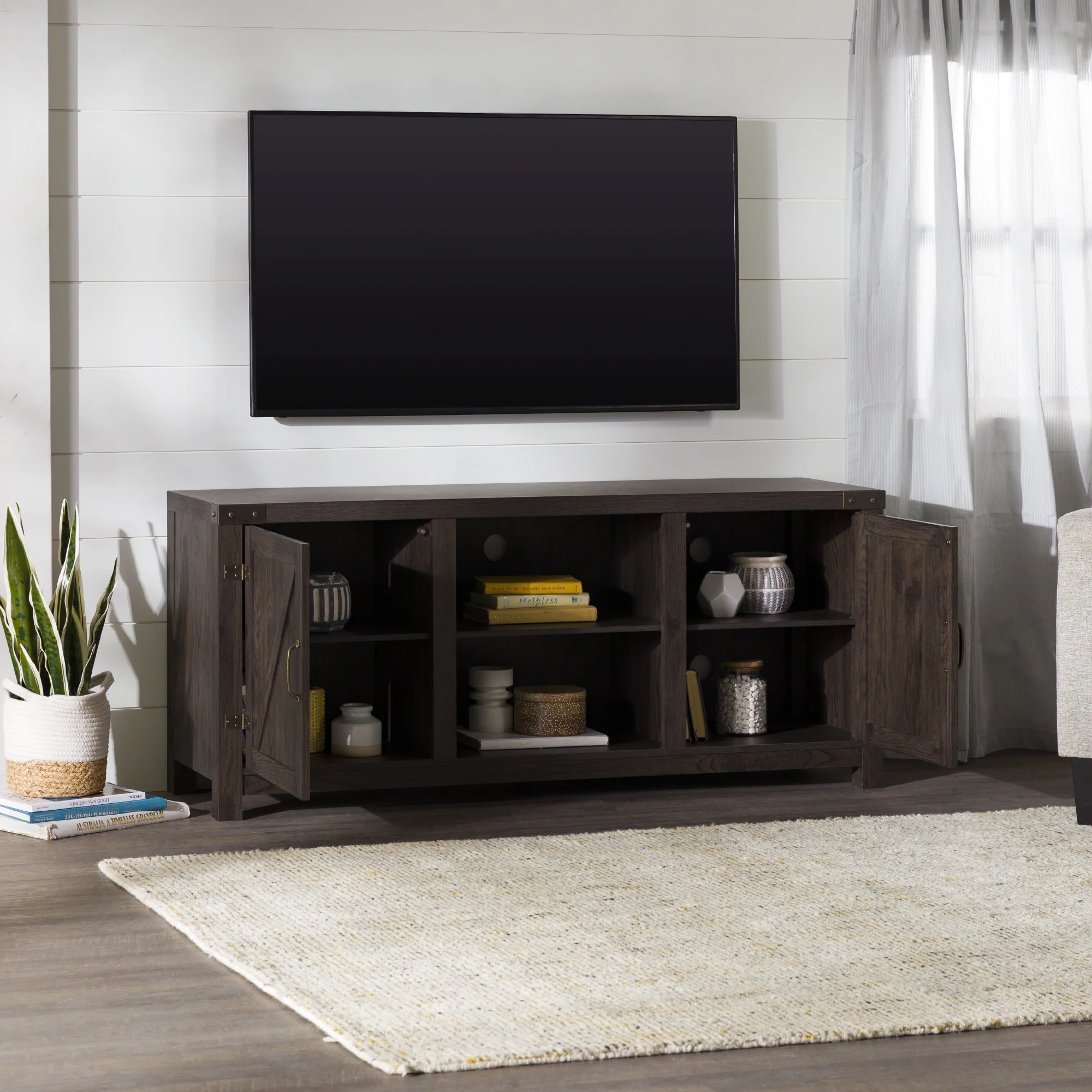 Walker Edison Modern Farmhouse Barn Door TV Stand for TVs up to 65", Grey Wash - Image 81