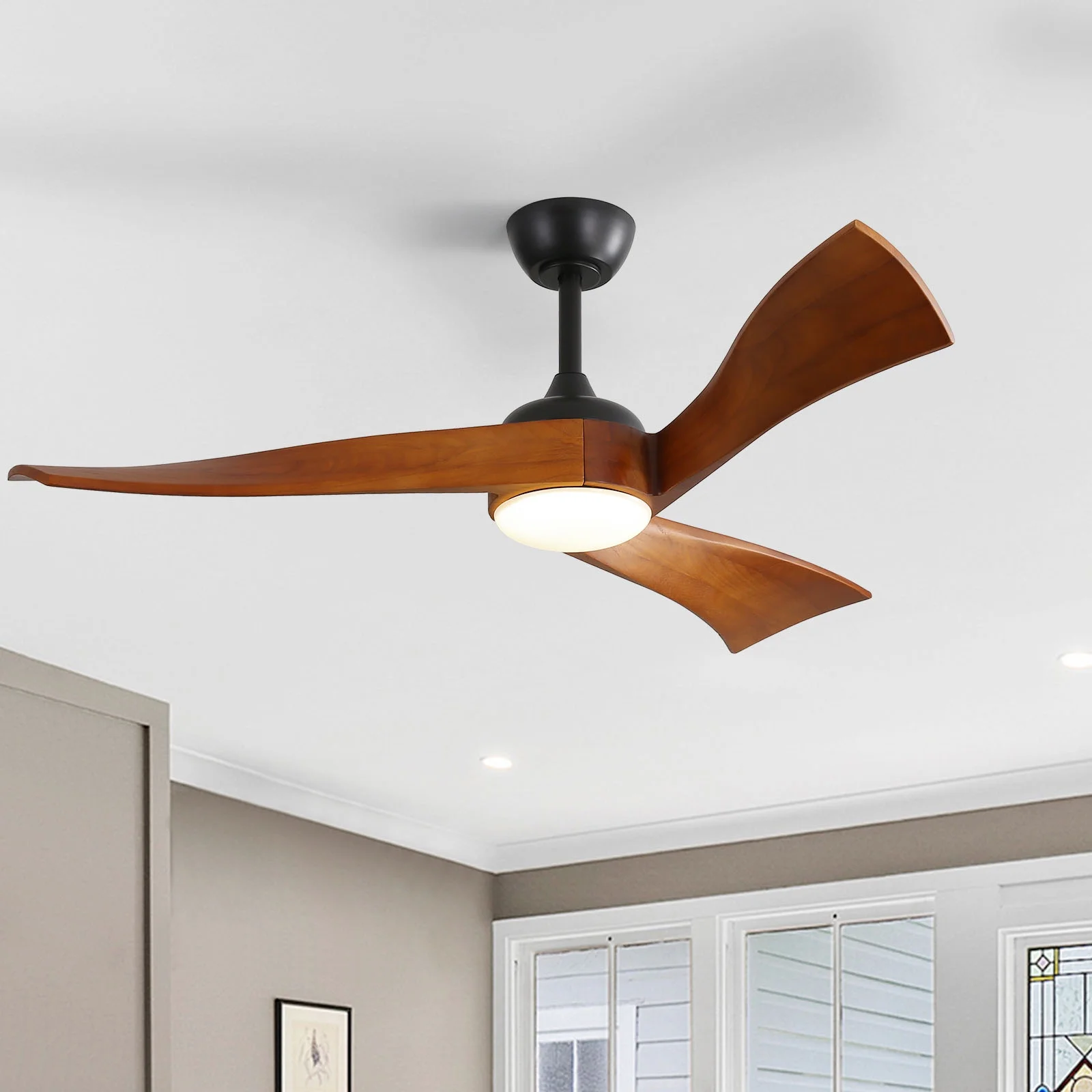 Sofucor 52 Inch Low Profile Ceiling Fan With Light Remote Control��Modern Sloped Ceiling Fan With Reversible Dc Motor For Bedroom Kitchen Bedroom Basement Dining Living Room Dark Wood