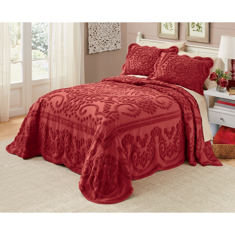 Scalloped and Tufted Cotton Chenille Bedspread with Scrolls & Sham - MIDNIGHT VELVET CATALOG