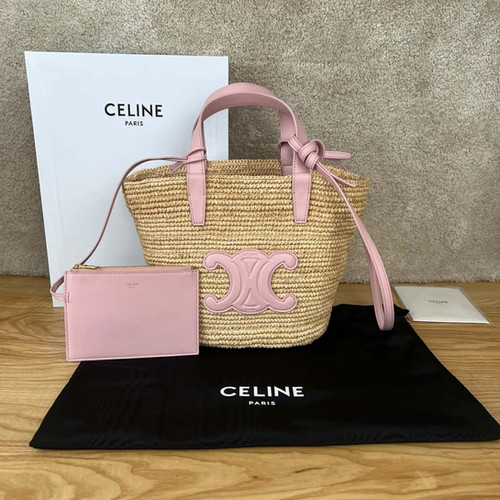CELINE TEEN plant material and cow leather soft classic basket bag pink
