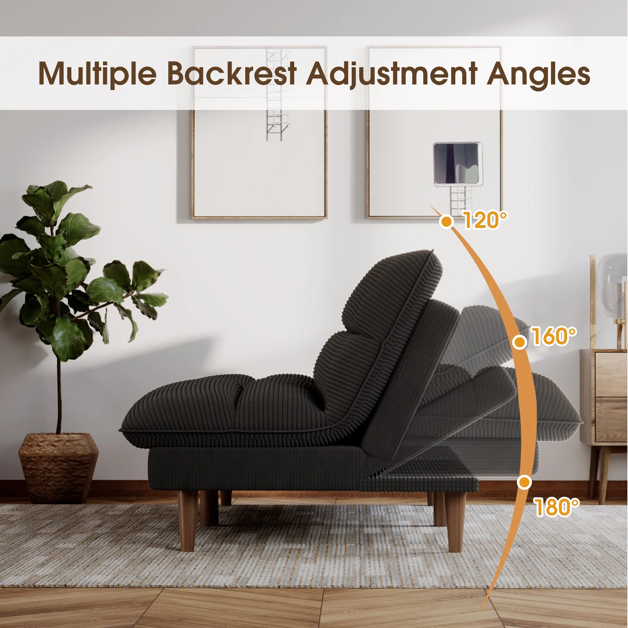 Homall Futon sofa, Two Seat Adjustable Sofa, Corduroy Fabric, Upholstered Sofa, Sofa Changeable into Bed, Leisure Reading and Games, Green - Image 14