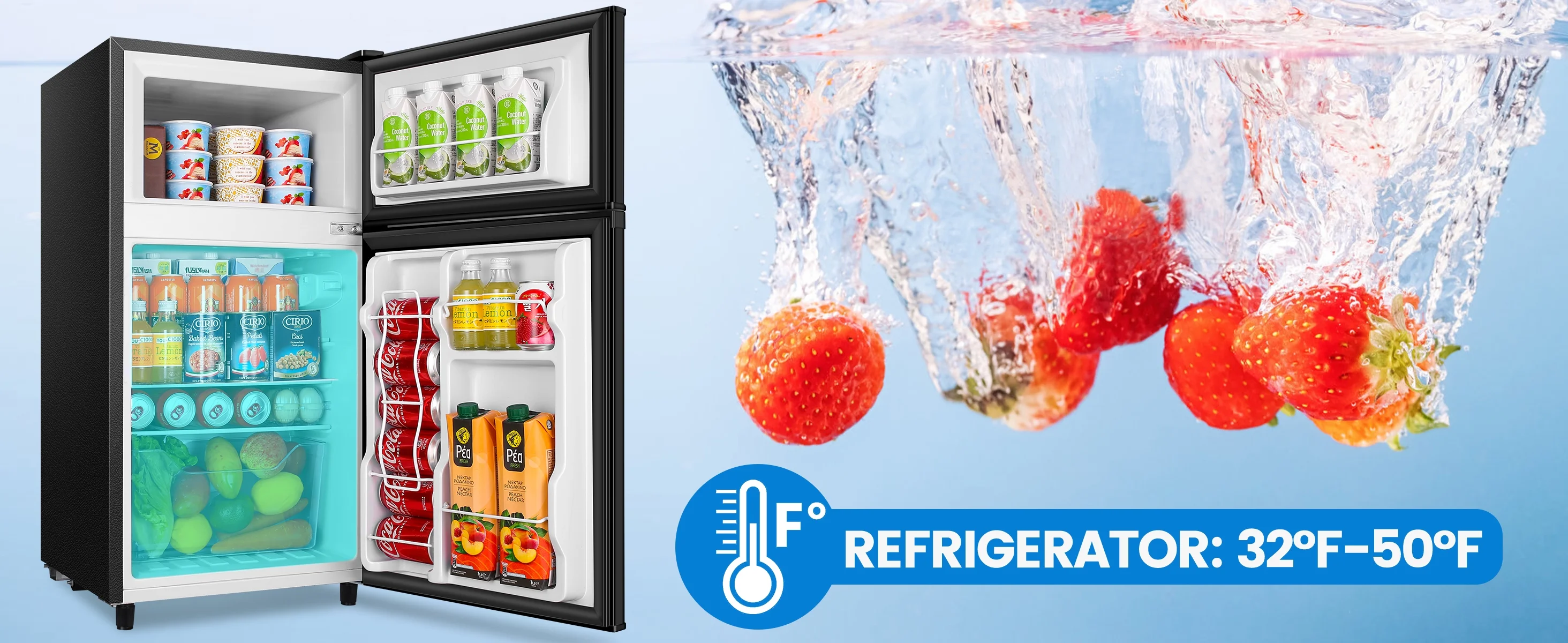 WANAI 3.5 Cu ft Two Door Mini Fridge, Silvery - Image 4