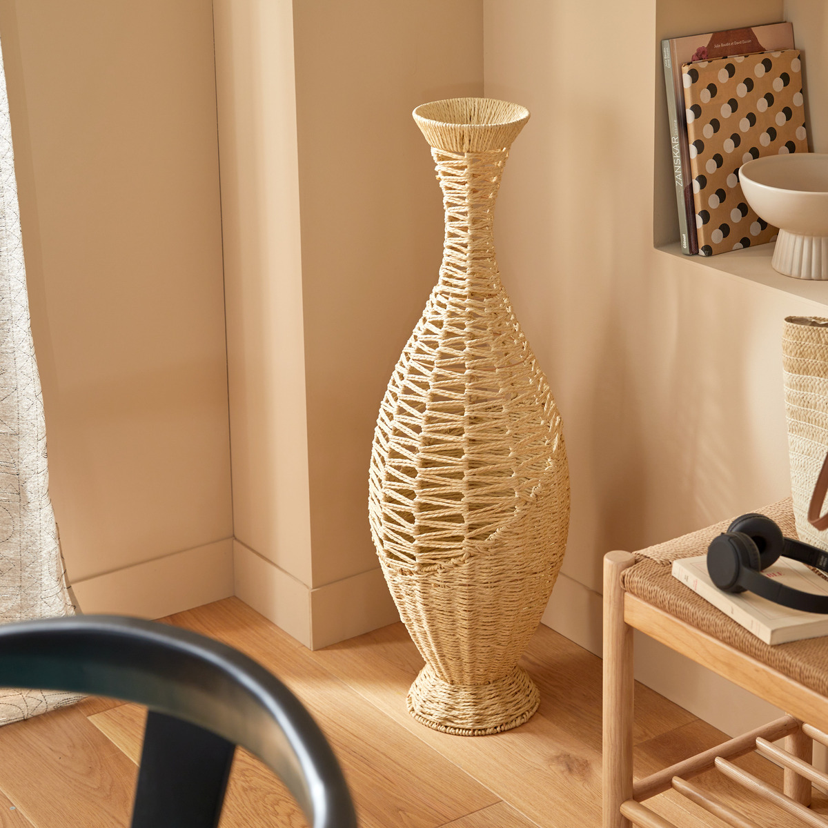 Vase "Clay" Plant Fiber, Beige, H.90 cm
