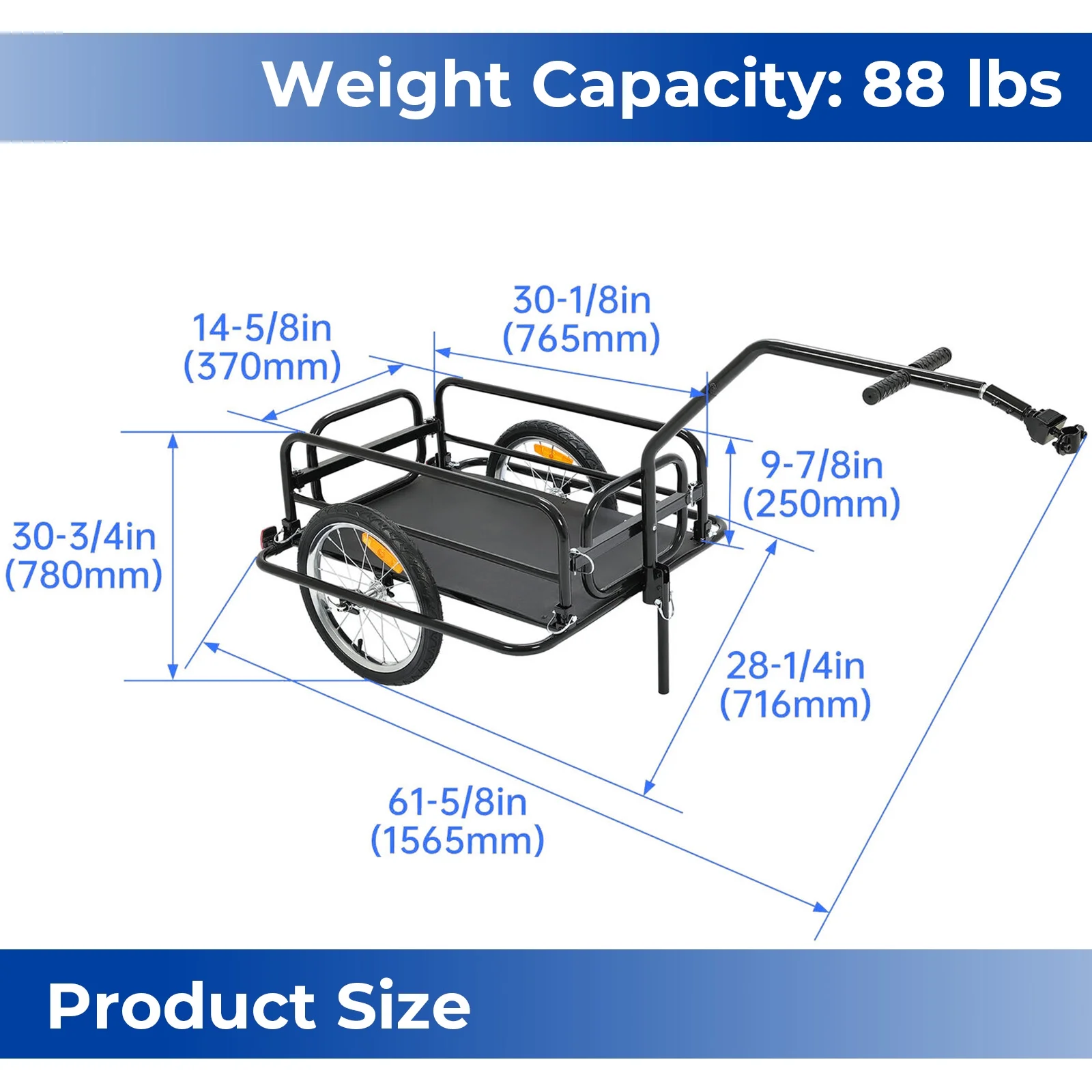 Kojem Foldable Two-Wheels Cargo Trailer Bicycle, Black - Image 2