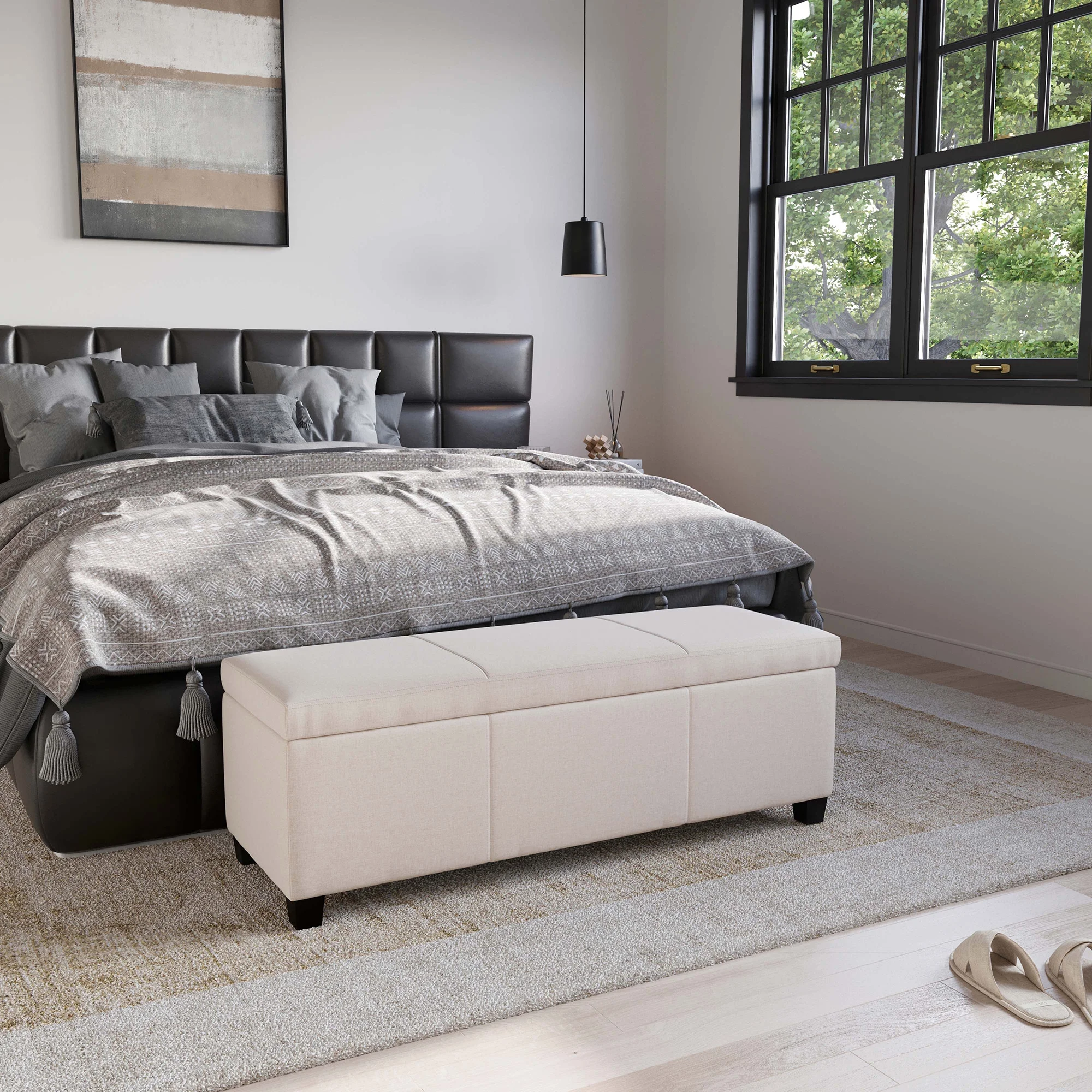 BELLEZE Storage Ottoman Bench Footstool - Amherst (Beige) - Image 10