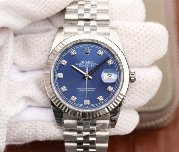 Replica Rolex DateJust 41mm 126334 Fluted Bezel Blue Dial Diamonds Markers Bracelet A3235 - Elite Watch Atelier
