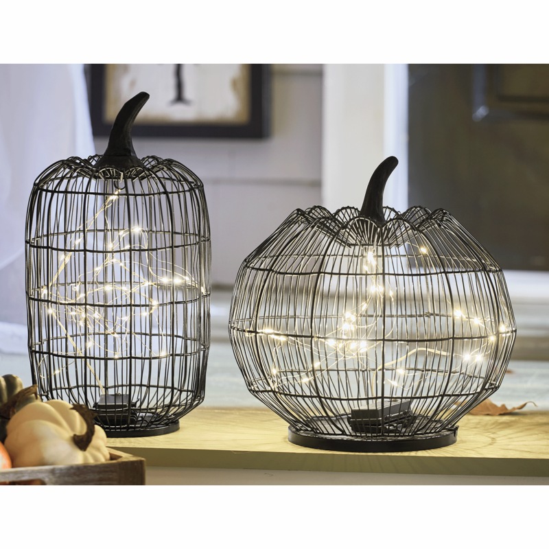 Set of 2 Lit Wire Pumpkins - MIDNIGHT VELVET CATALOG