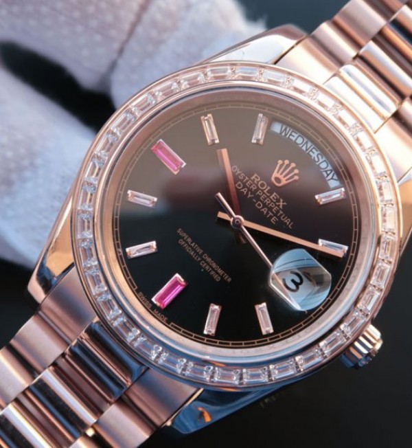 Replica Rolex Noob Day-Date 218399 RG Black Dial Bracelet A3255 - Top club