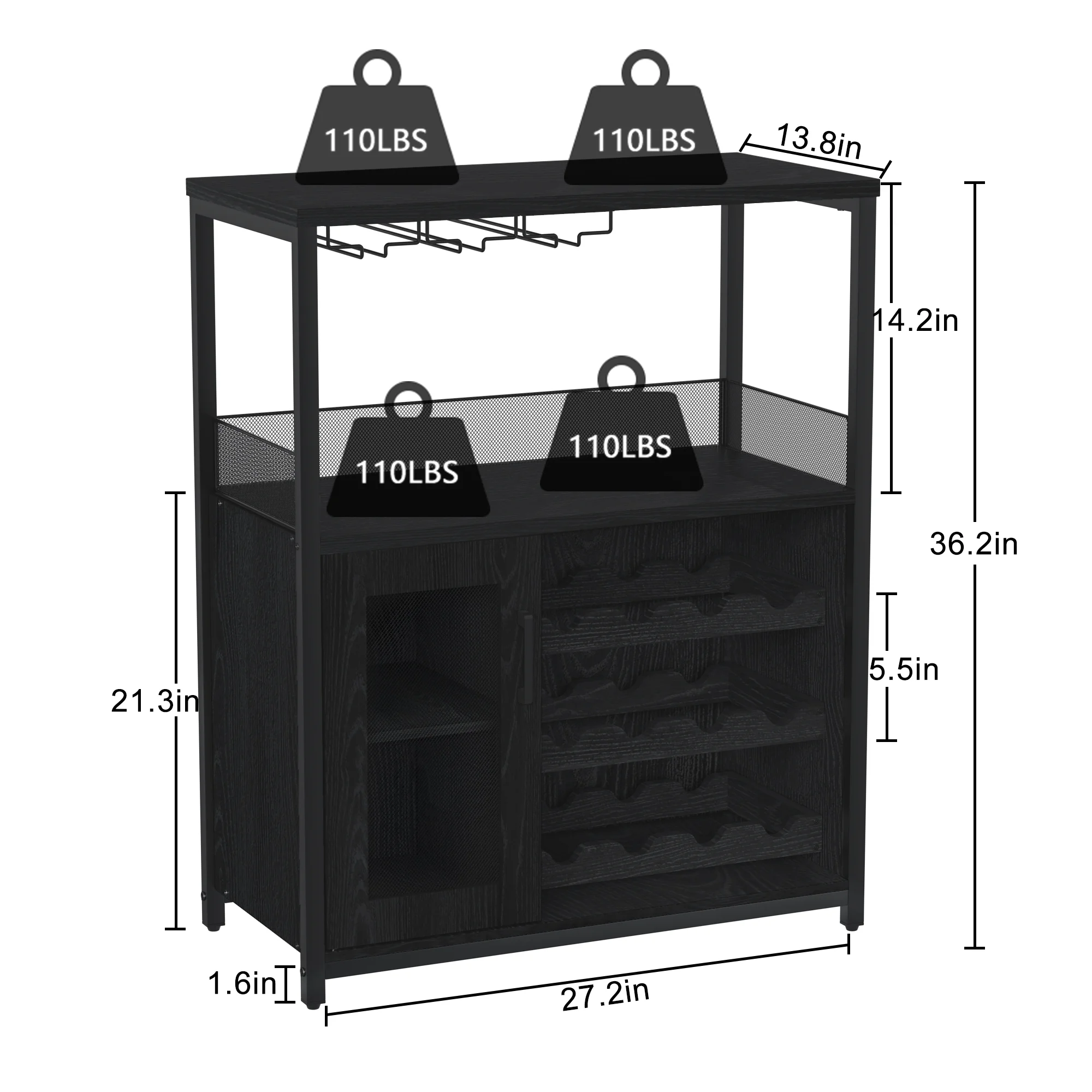 Wine Bar Rack Cabinet with Detachable Wine Rack, Bar Cabinet with Glass Holder, Small Sideboard and Buffet Cabinet with Mesh Door (White)