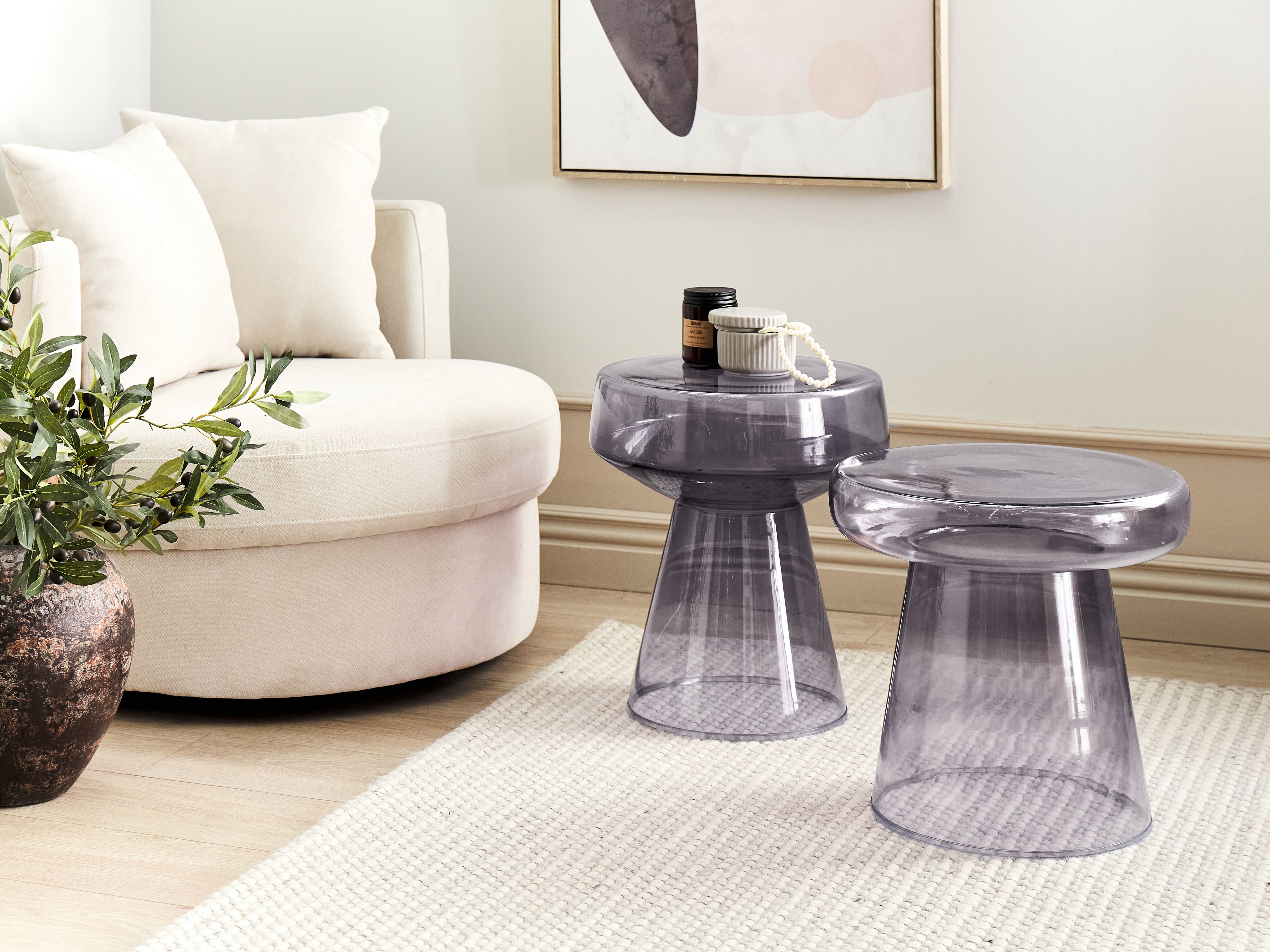 Set of 2 Side Tables LAGUNA/CALDERA Glass Grey
