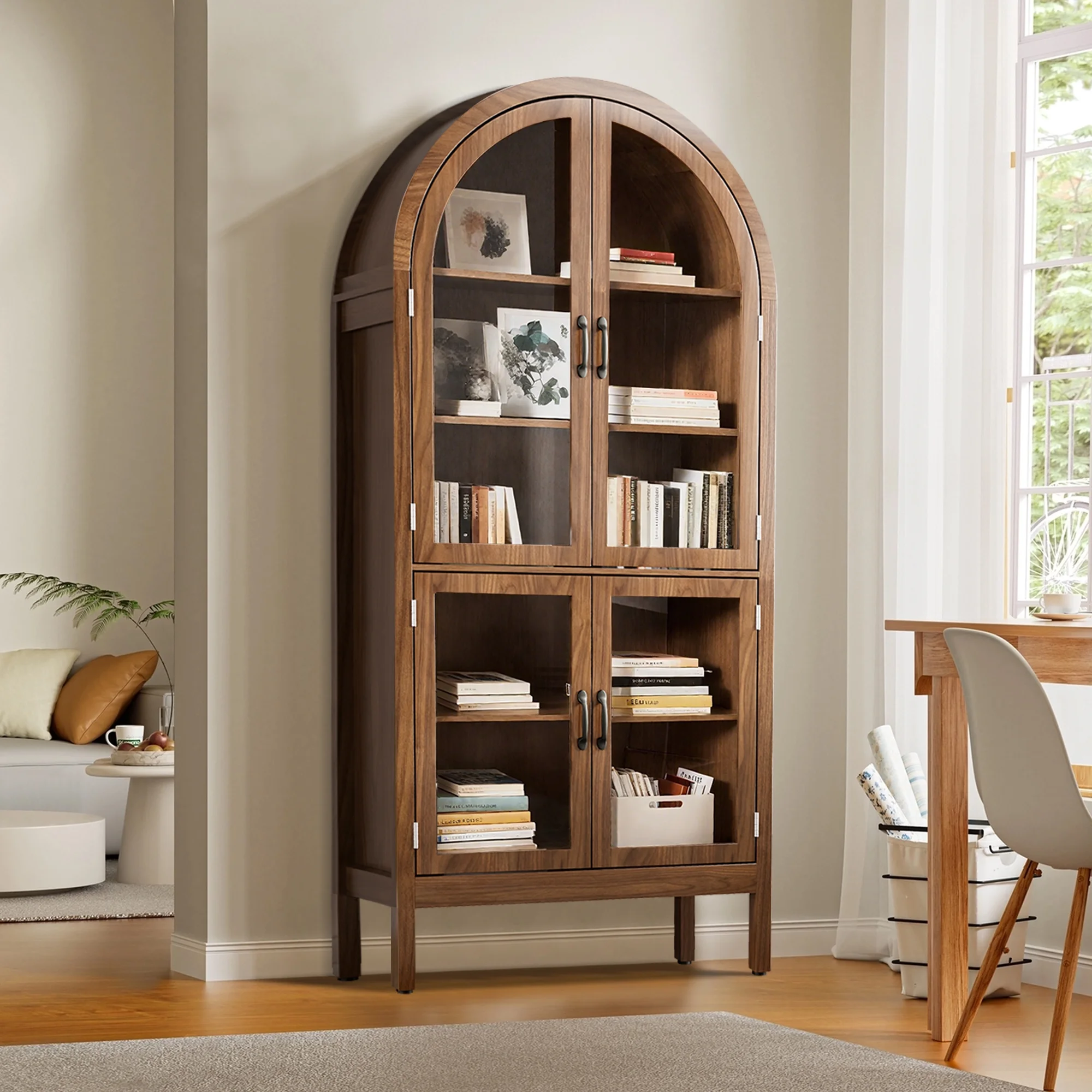 Fiogmub Tall Arched Storage Display Cabinet, Arched Pantry Cabinet with Doors, Acrylic Glass Doors - Image 23