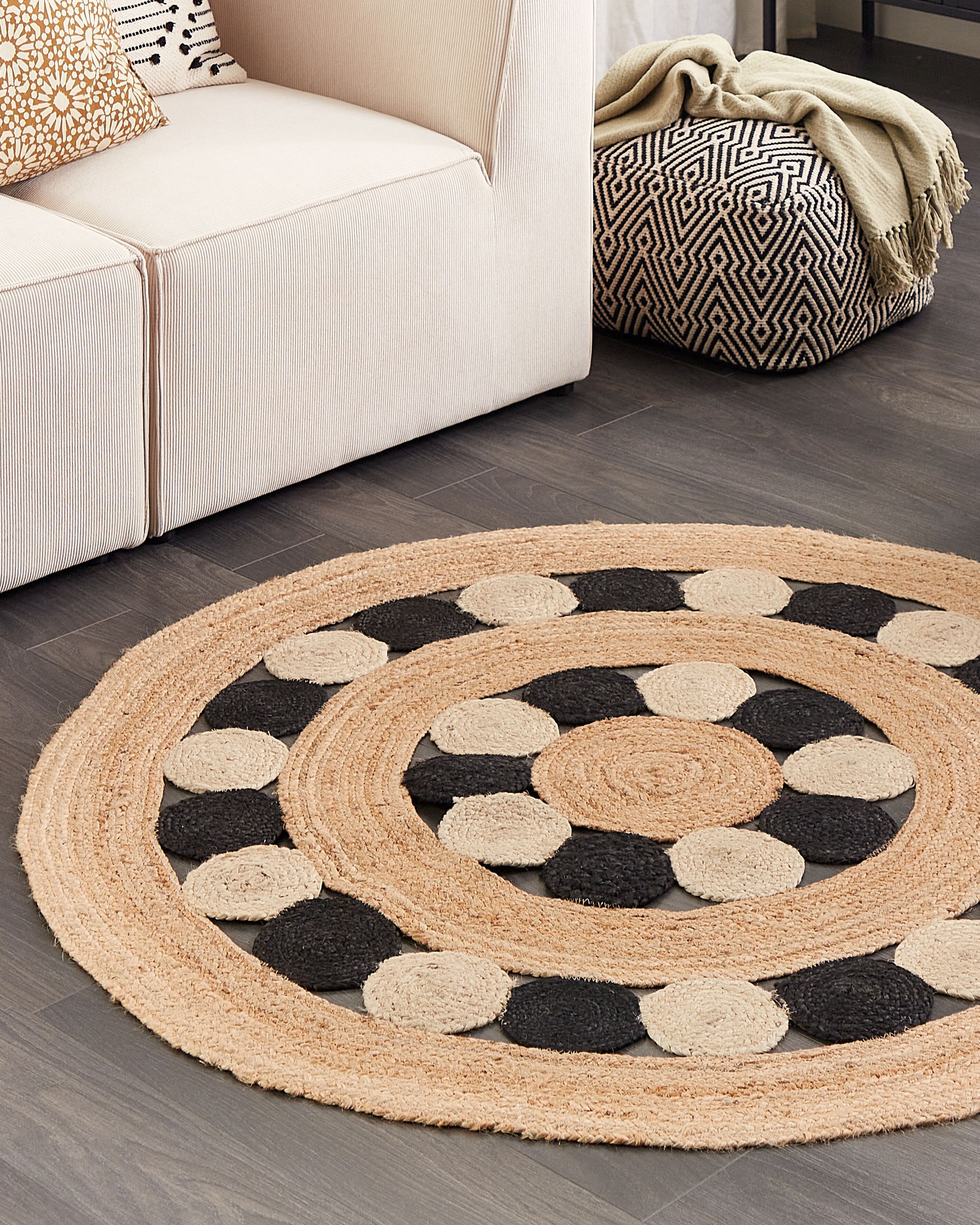 Rug HOVIT Black ø 140 cm Jute