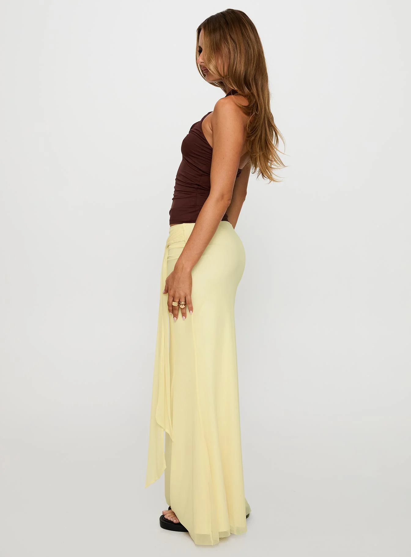 Princess Polly Caviar Tie Maxi Skirt Lemon
