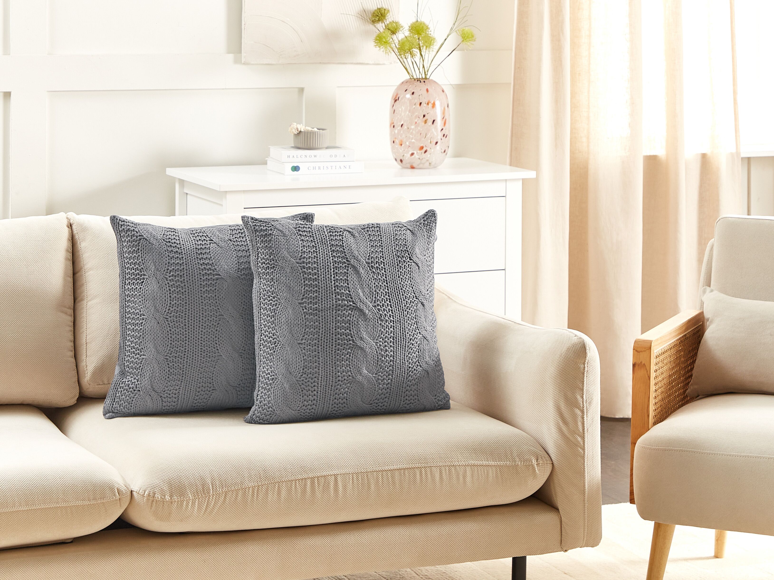 Set of 2 Decorative Cushions CONSTYLIS Cotton 45 x 45 cm Dark Grey Solid