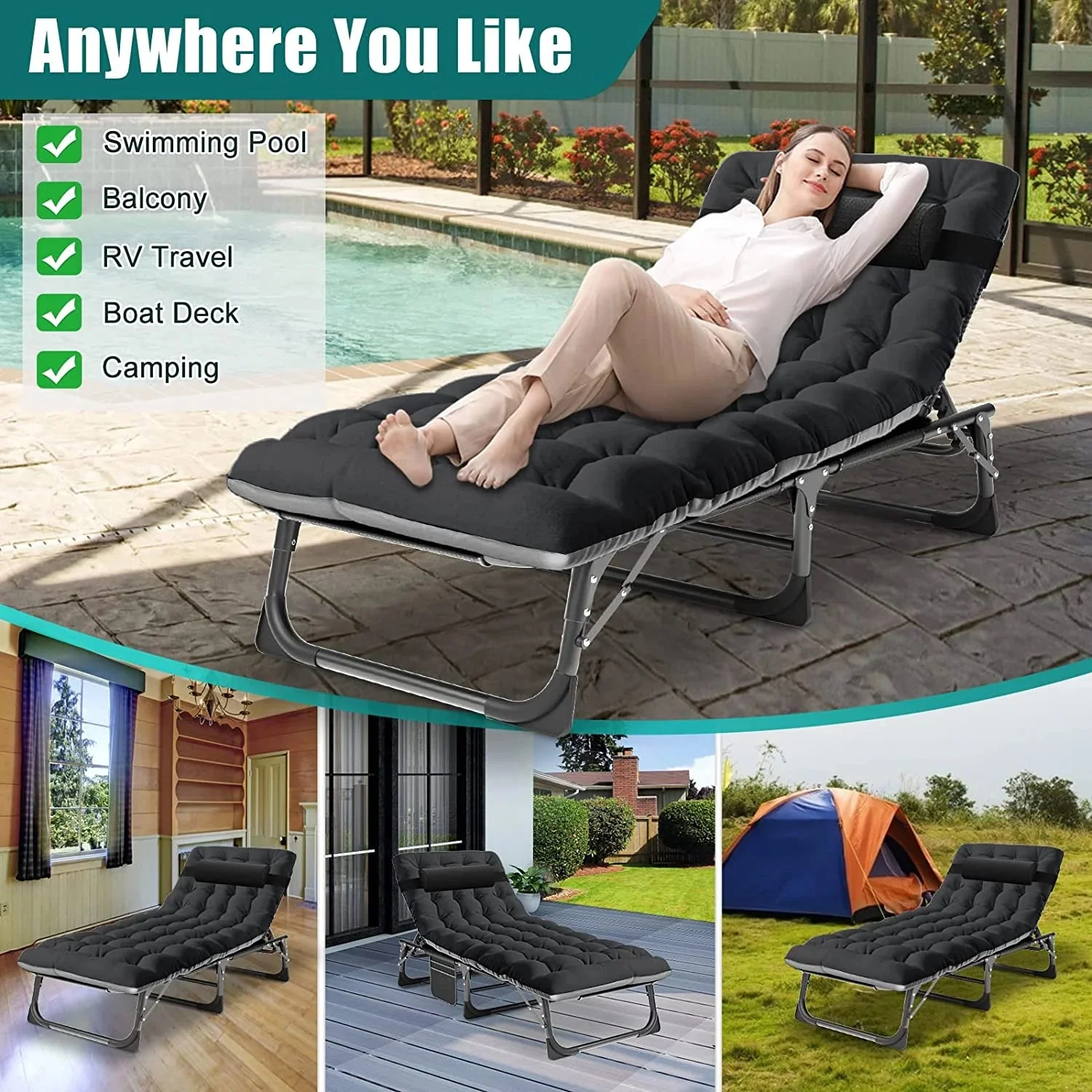 Slsy 5-Position Adjustable Folding Lounge Chair And Cot - 75.2" x 25.6" x 11.8" - Image 123 Slsy 5-Position Adjustable Folding Lounge Chair And Cot - 75.2" x 25.6" x 11.8" - Image 123