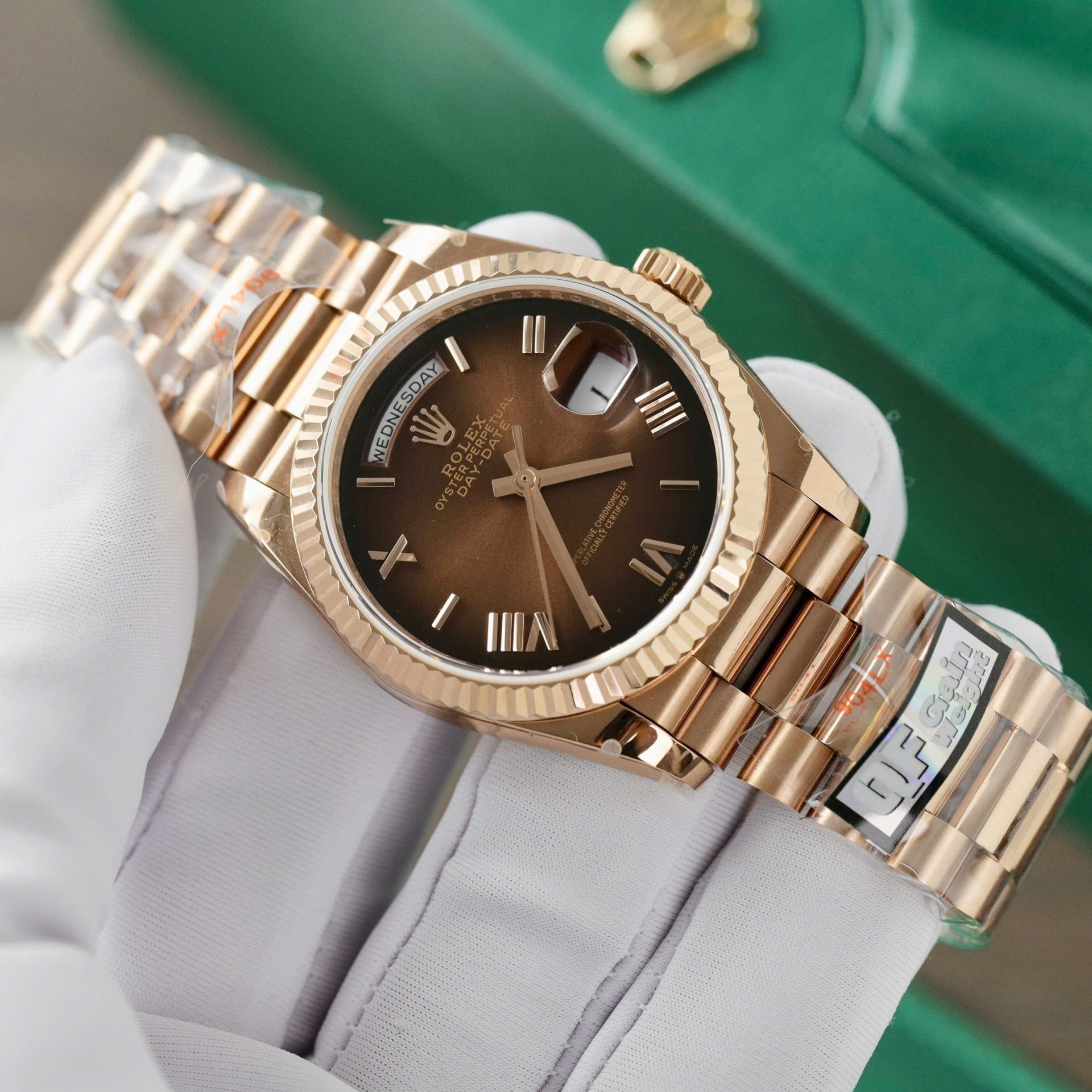 Rolex Day-Date 128235 Replica Watch Dial Chocolate Weight 158gram QF Factory 36mm - Elite Watch Atelier