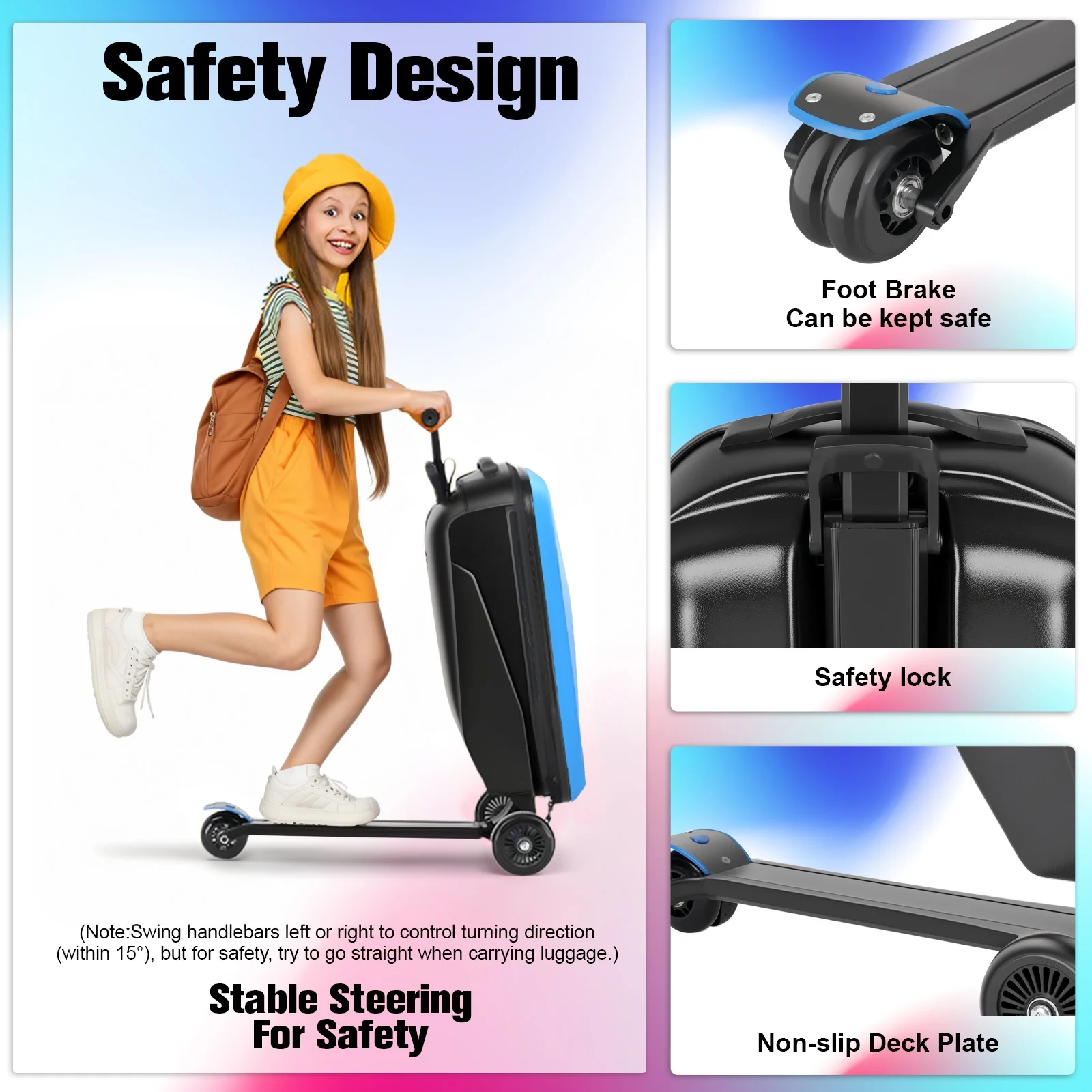 Advwin Scooter Luggage for Kids & Adults, Hardside Ride on Suitcase for Kids Ages 4-15 Multifunctional Lightweight Foldable Carry on Luggage with Wheels Ride on for Children Teenagers, Pink - Image 53