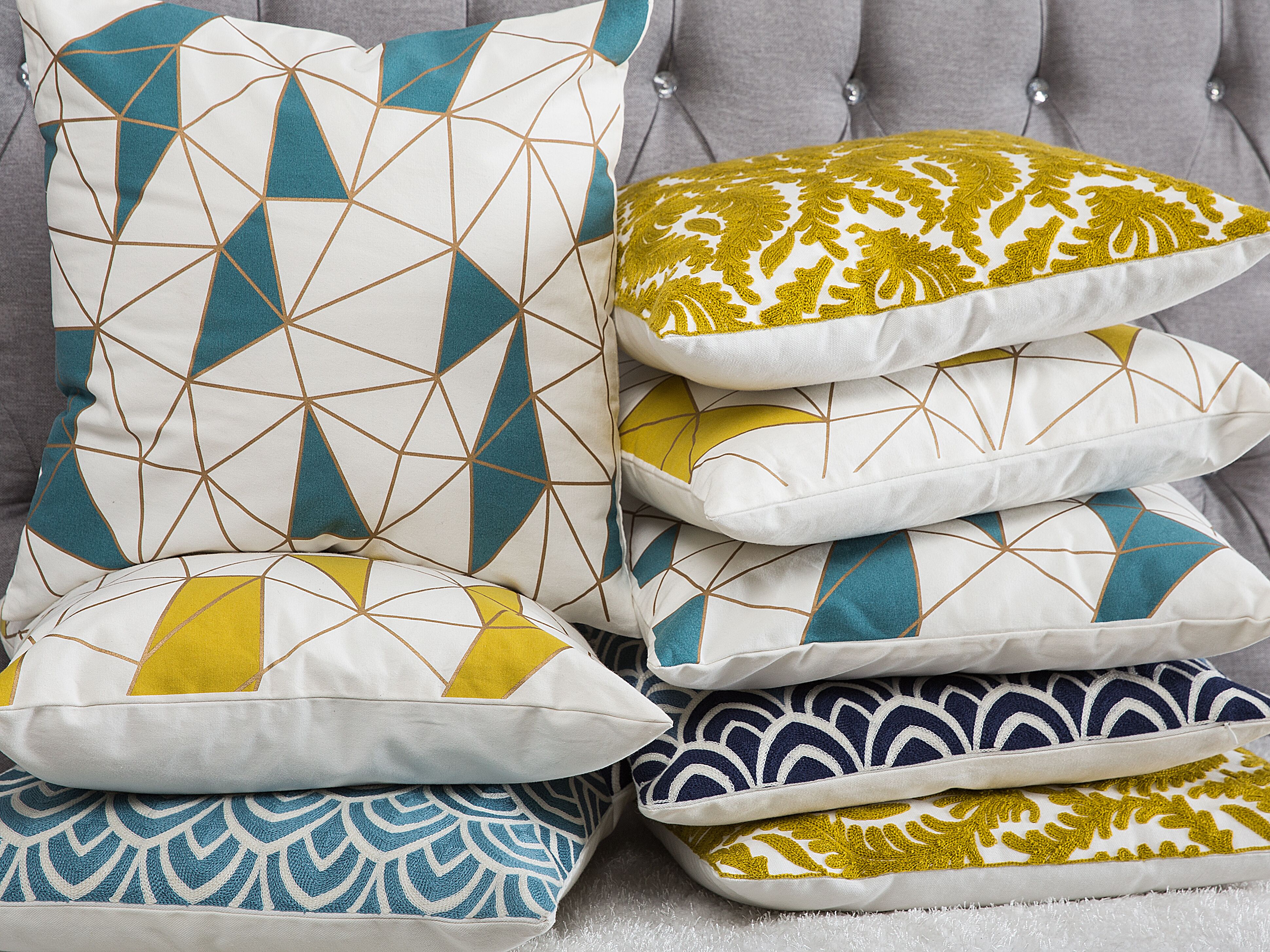 Set of 2 Decorative Cushions CLARKIA Cotton 45 x 45 cm Blue Geometric Pattern